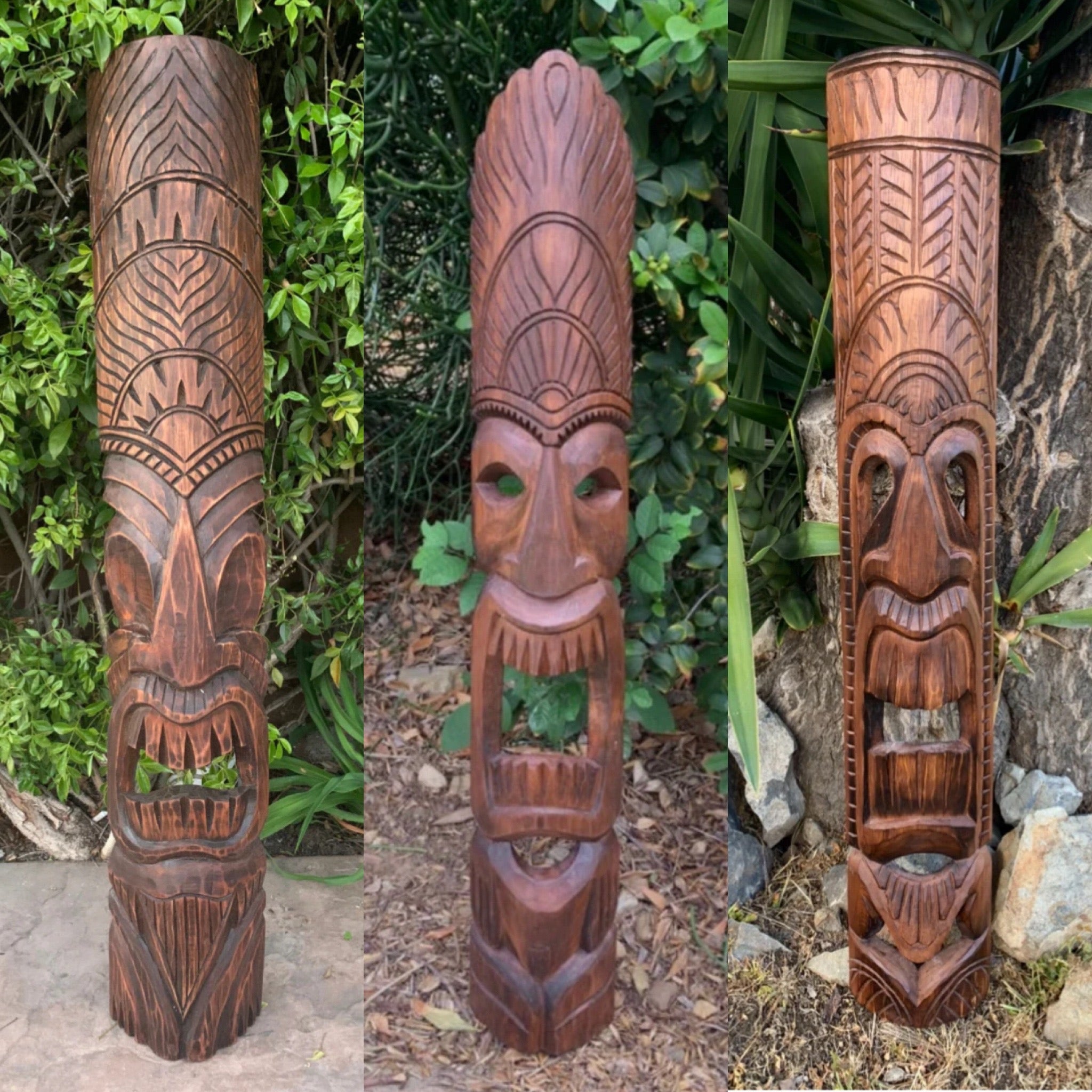 39" natural wood tiki set