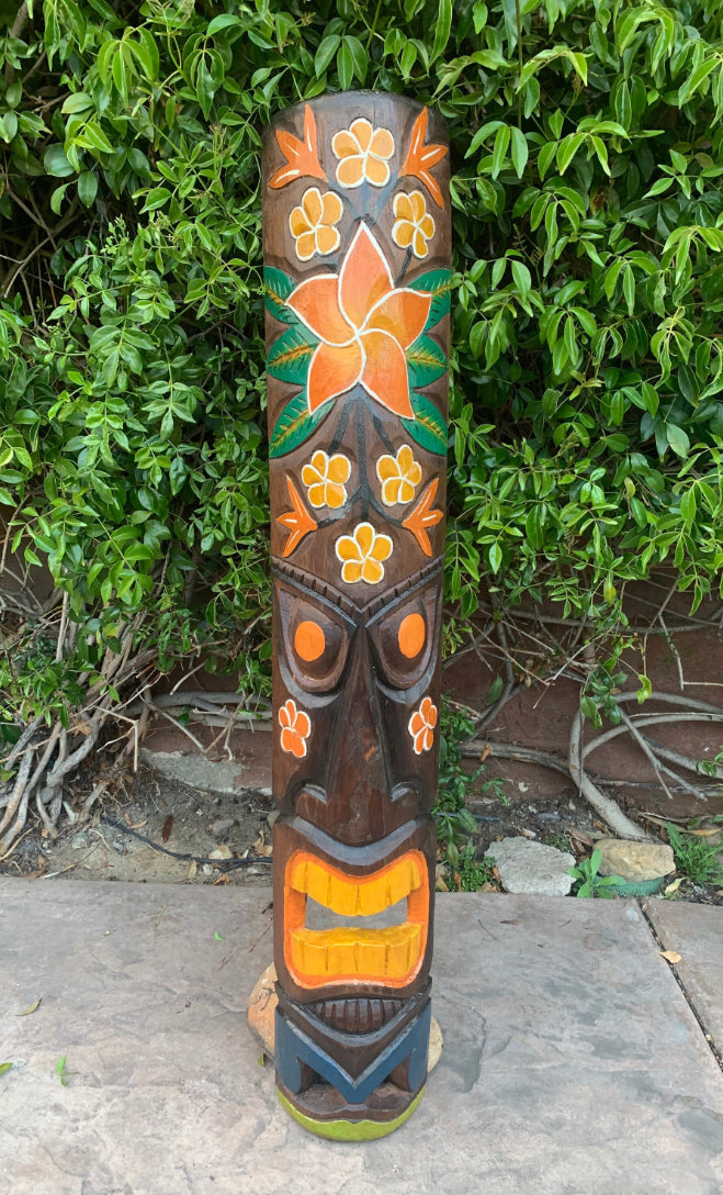 4 Set of Hand Carved Wooden Tiki Totem Masks Tropical Bar Patio Decor 39"x 6"
