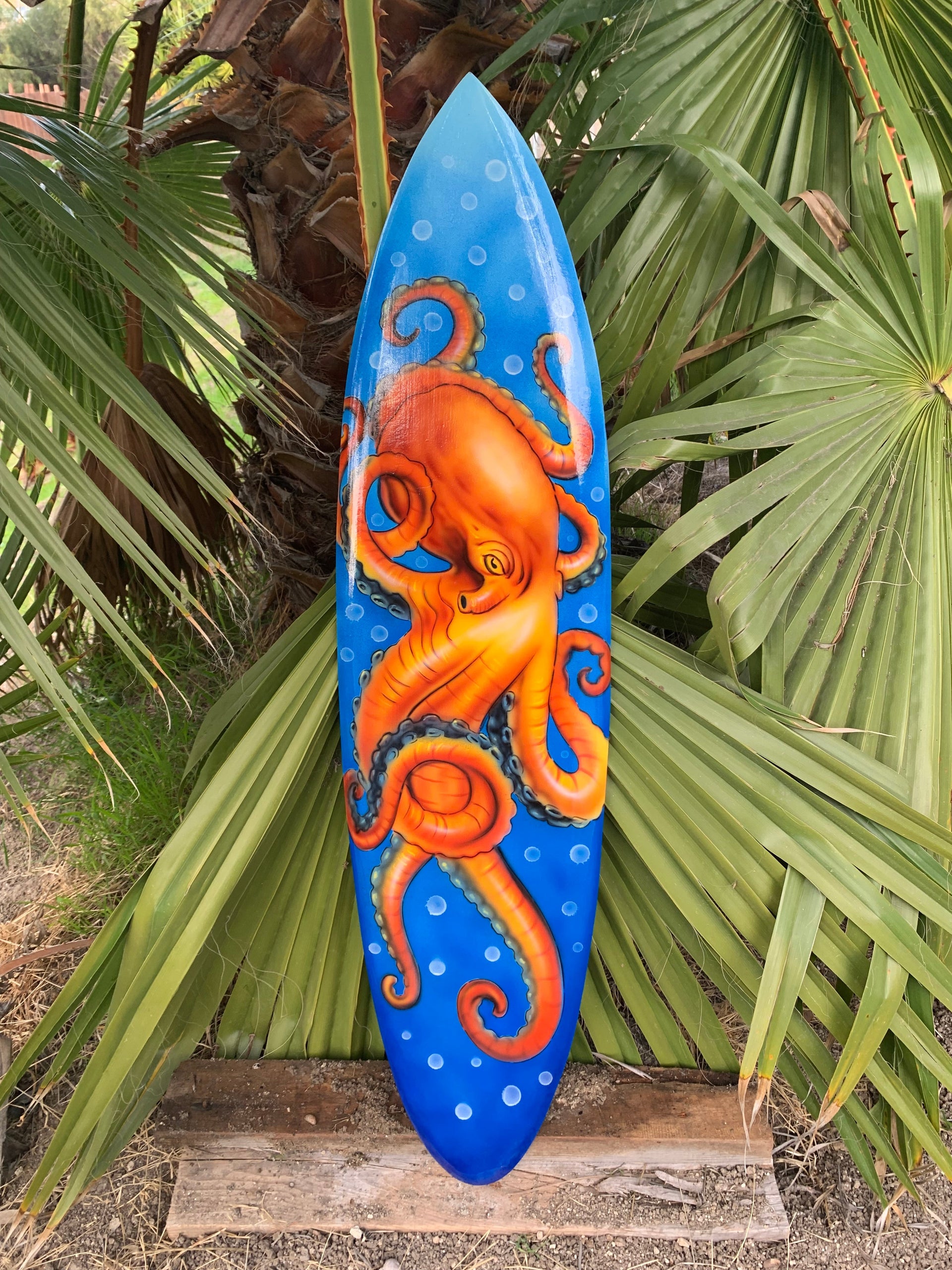 Tropical Airbrushed Octopus Decorative Surfboard Wall Plaque mango Wood 39"x10"