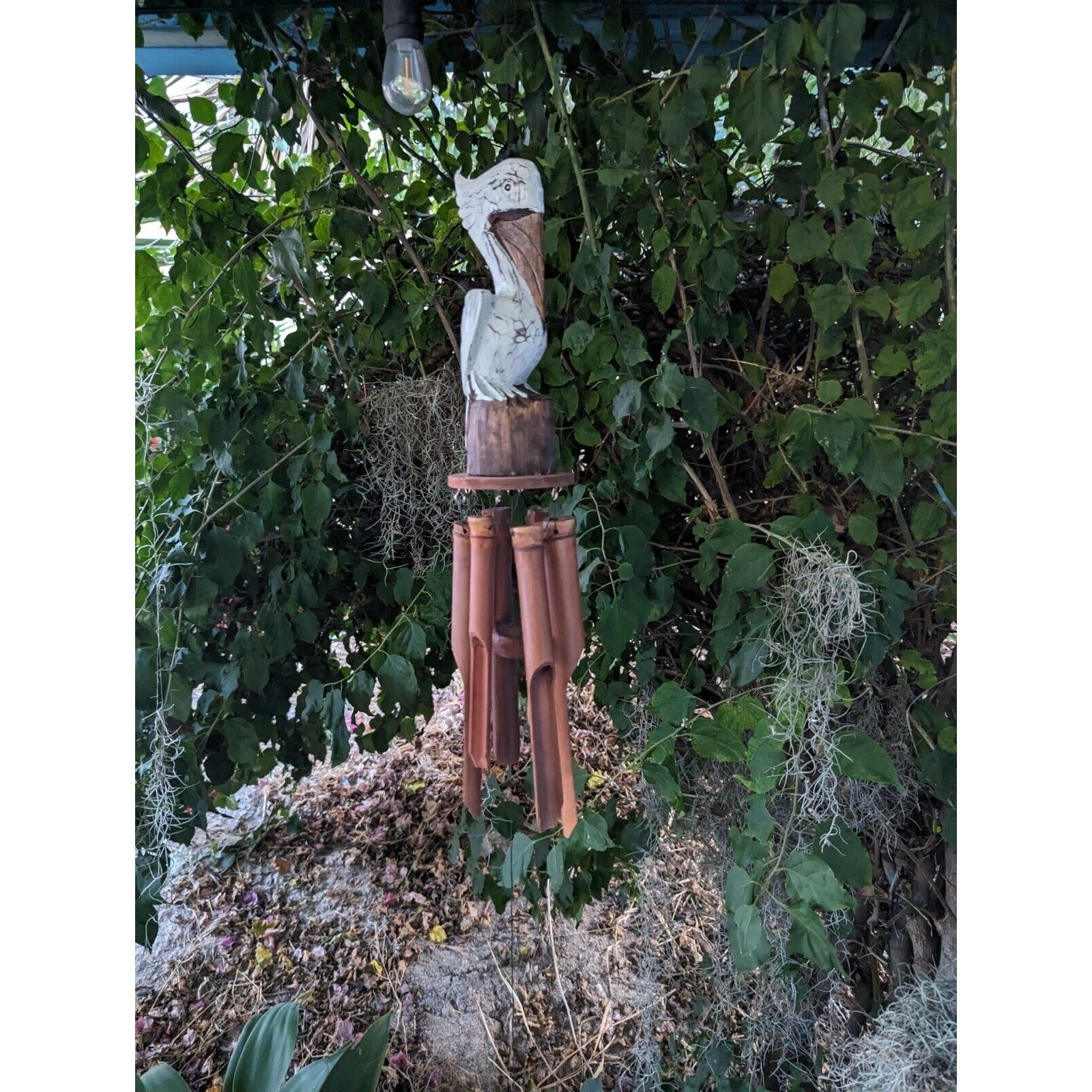 Pelican Wooden Bird Coconut Bamboo Wind Chime Tiki Bar Tropical - Eco Friendly