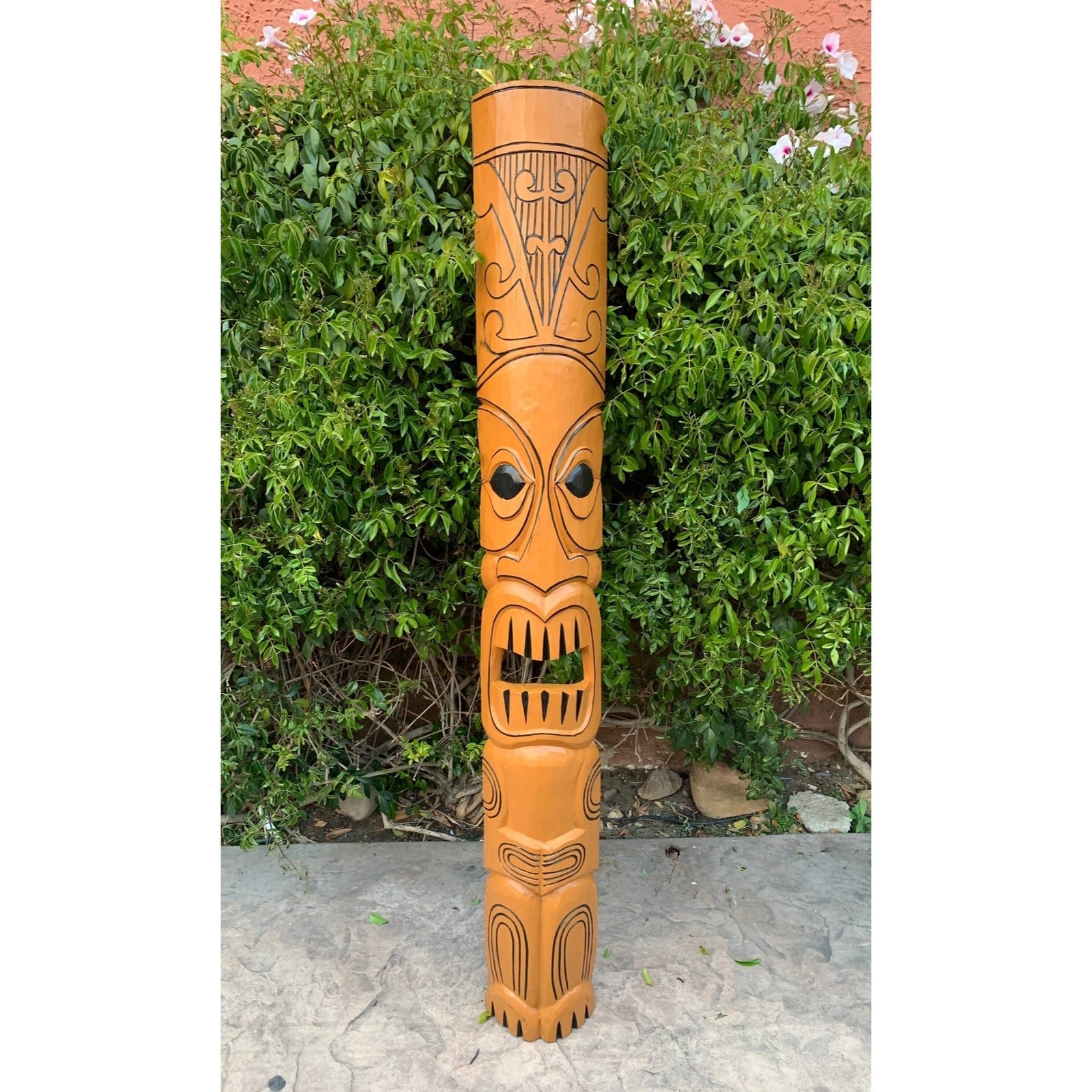 Hand Carved Marquesan Style Tiki Totem Mask Tropical Patio Bar Decor  60"x 7"in