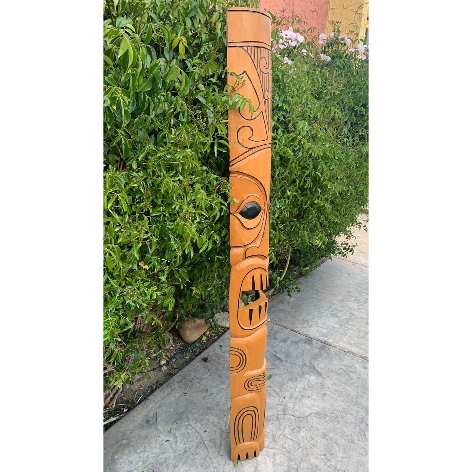 Hand Carved Marquesan Style Tiki Totem Mask Tropical Patio Bar Decor  60"x 7"in