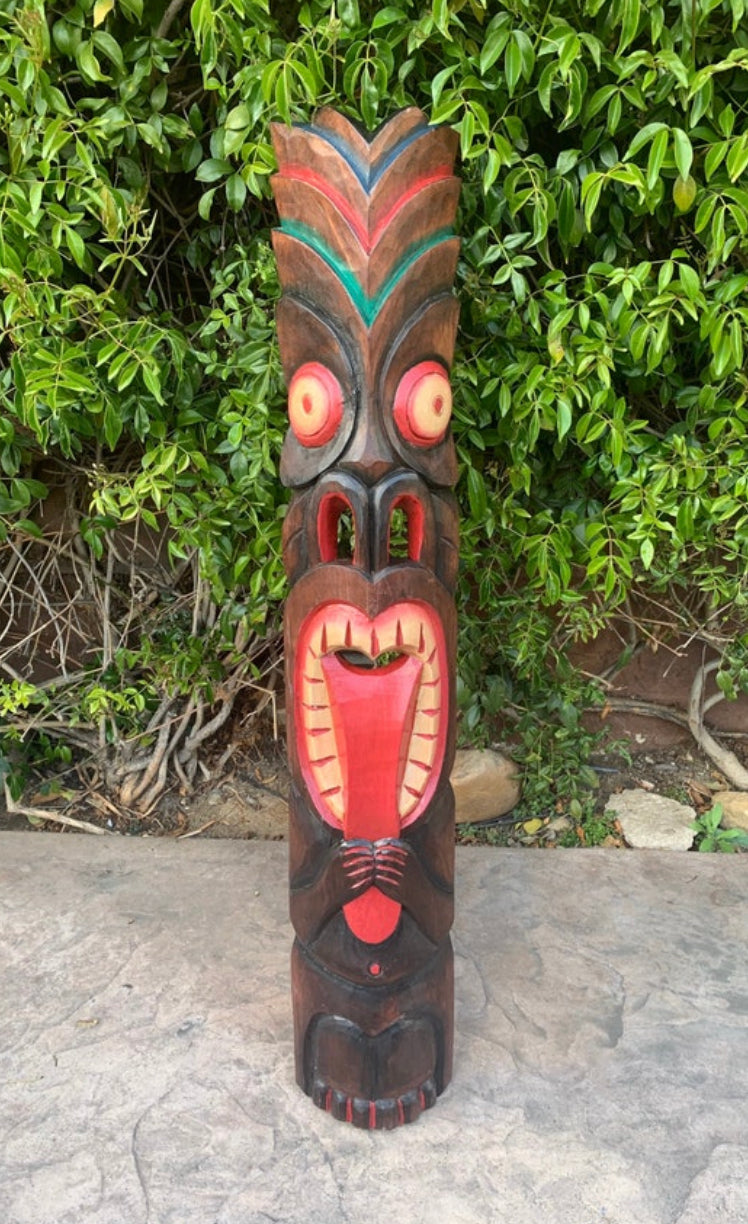 Hand Carved Polynesian  Tiki Totem Pole  39"x 6"in