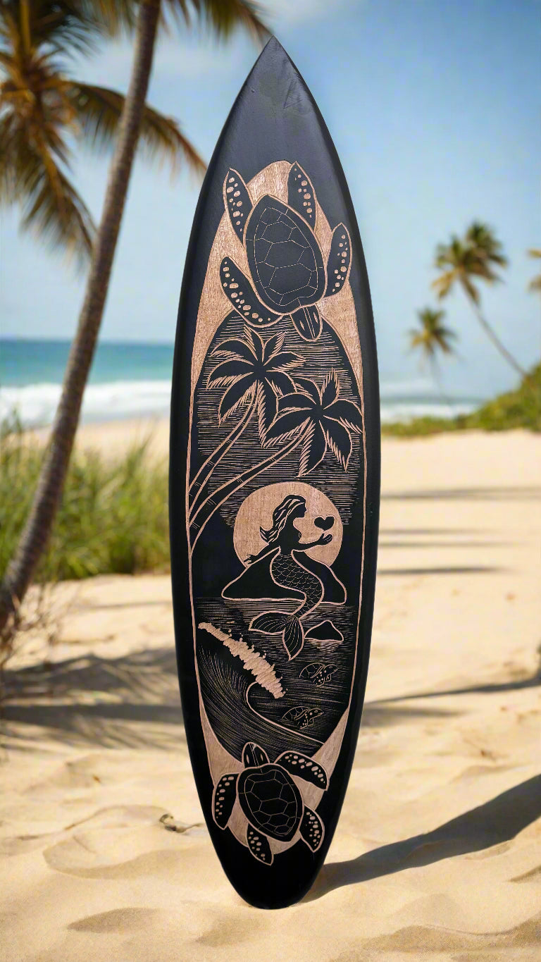 Mermaid and Sea Turtle Moon Light Surfboard Wall Decor 39"x 10"