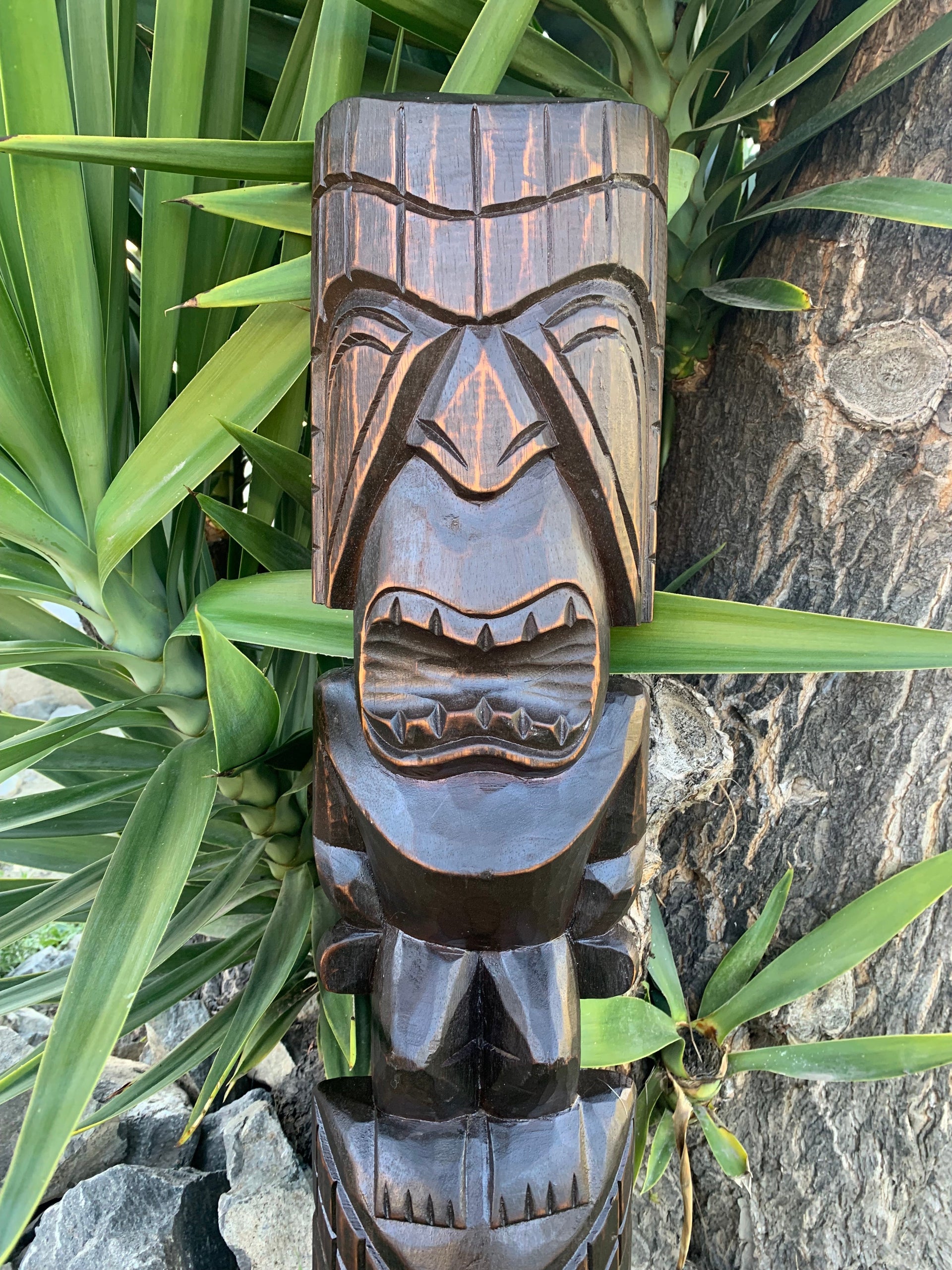 Ku and Kane Hawaiian Tiki Wood Carving Bar Patio Decor 39"x 6"