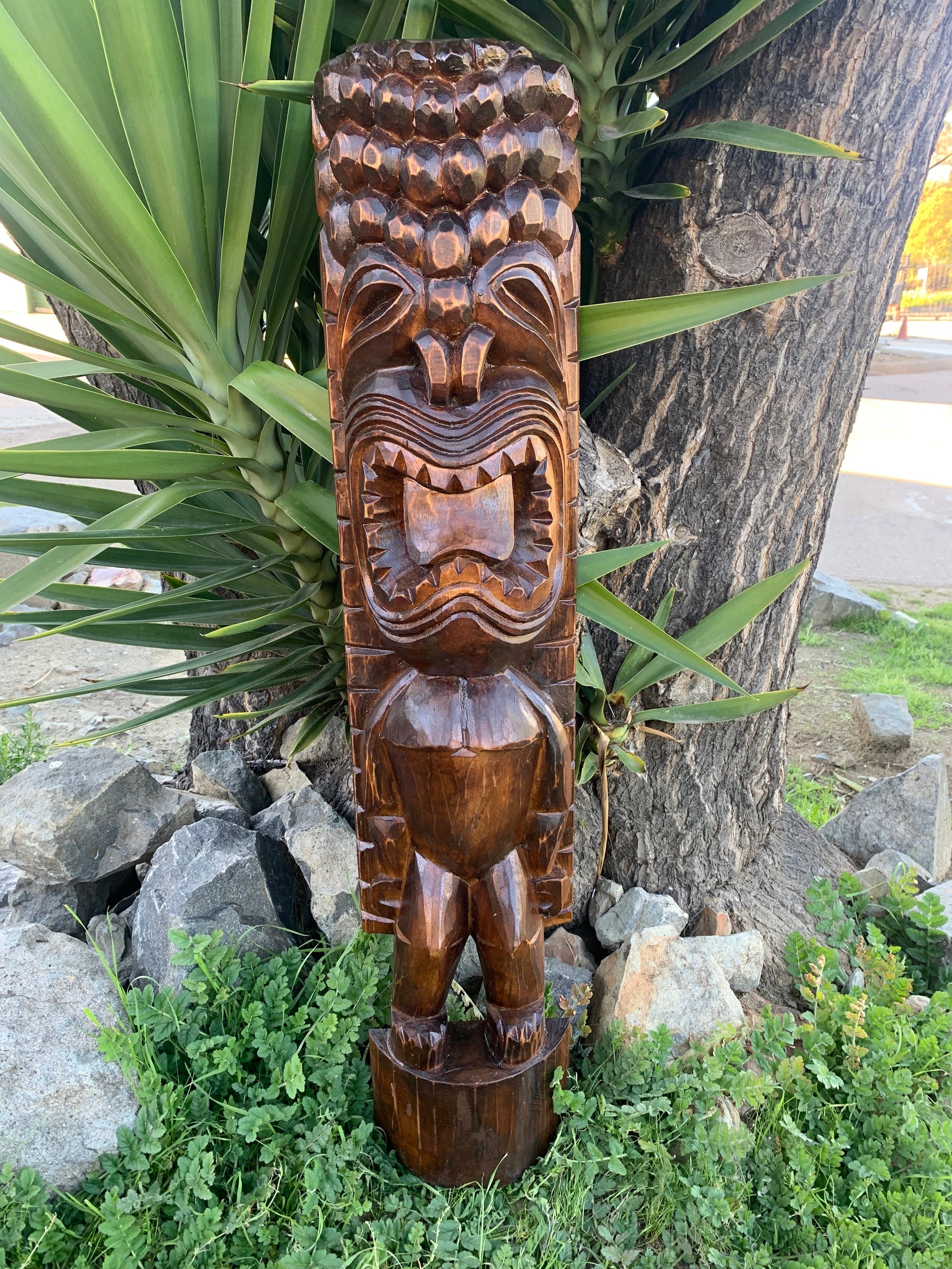 Ku Hawaiian Tiki God Wood Carving Bar Patio Decor 39"x 8"