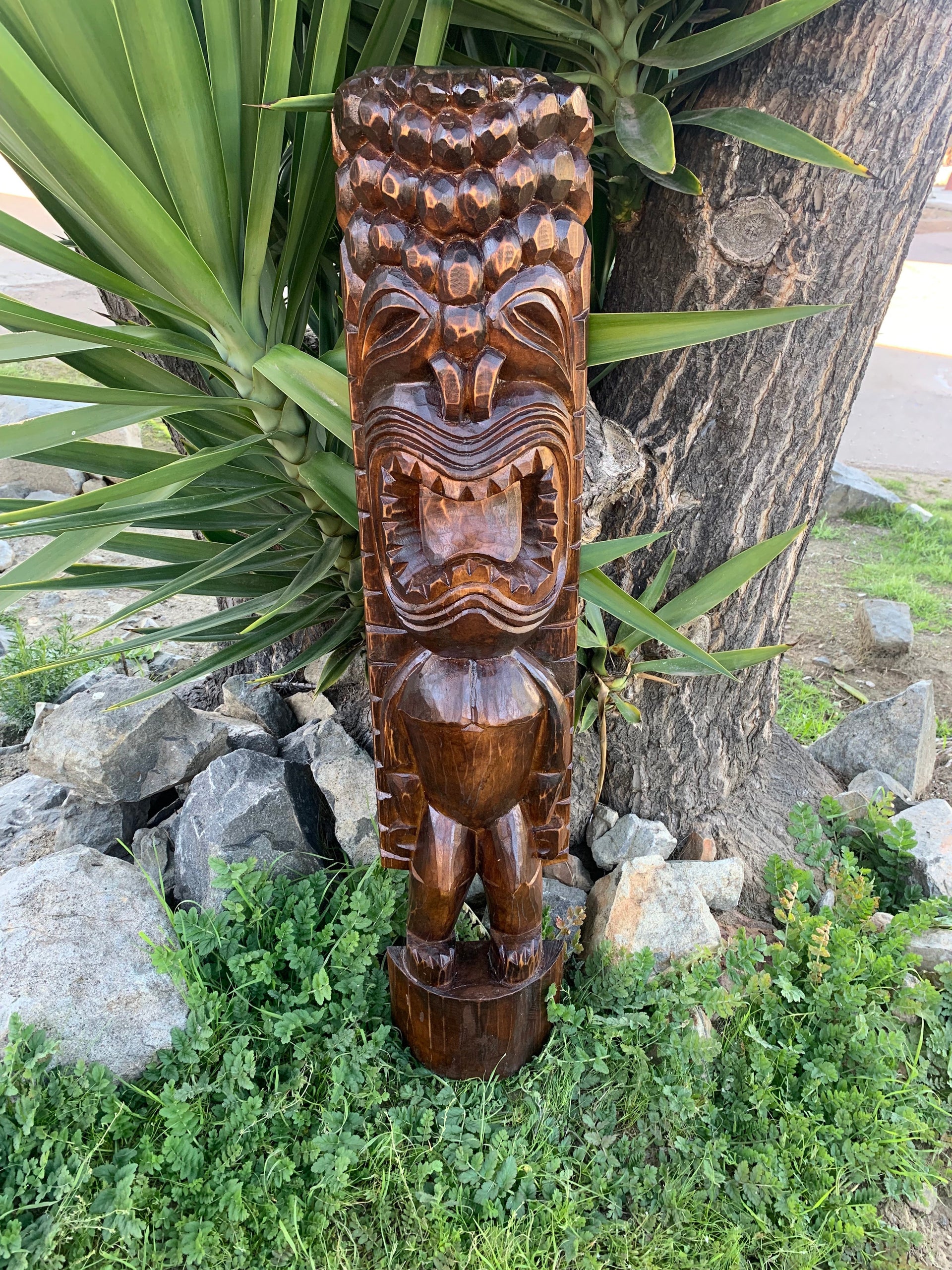 Ku Hawaiian Tiki God Wood Carving Bar Patio Decor 39"x 8"