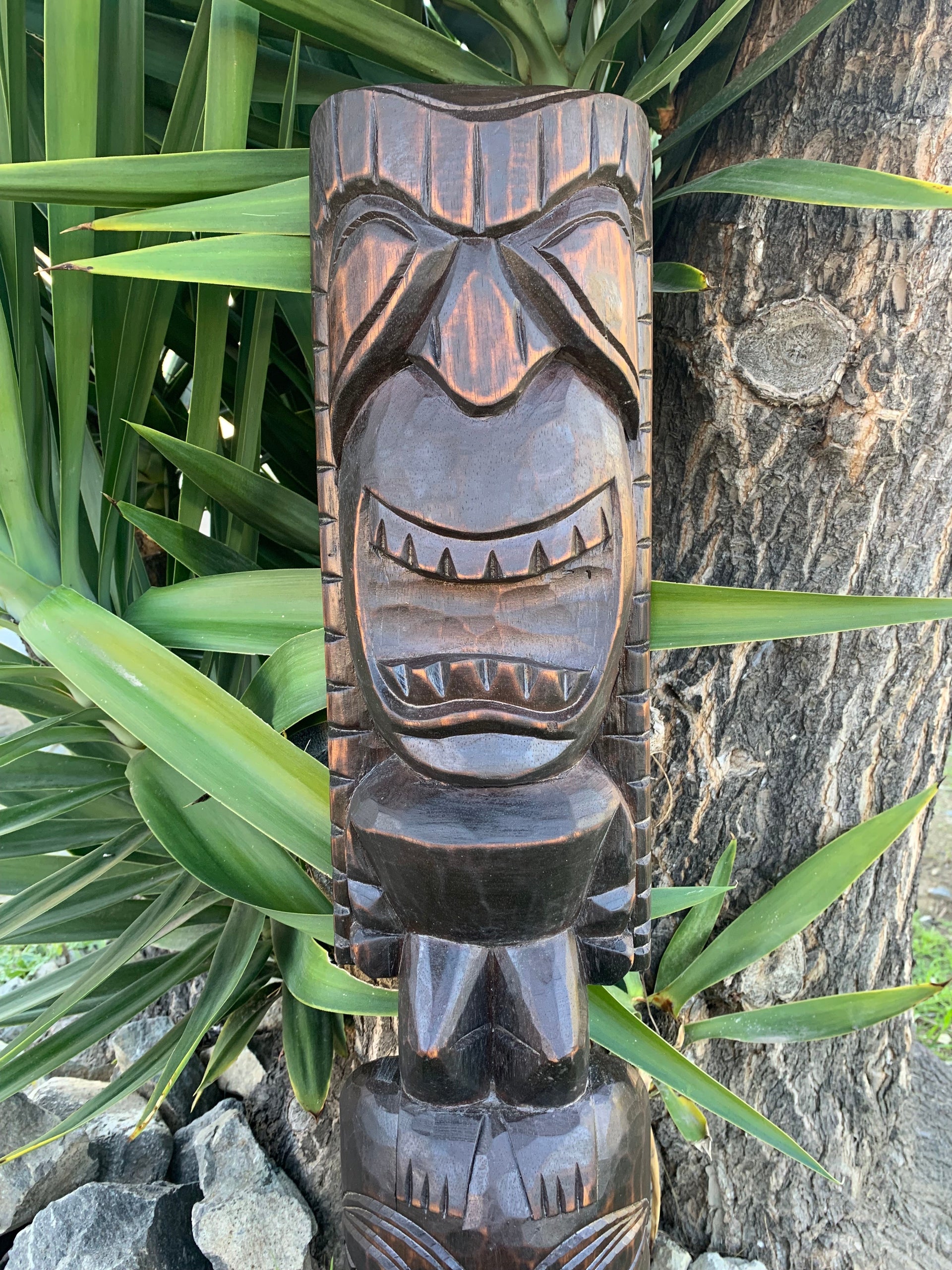Lono and Kanaloa Hawaiian Tiki Wood Carving Bar Patio Decor 39"x 6"