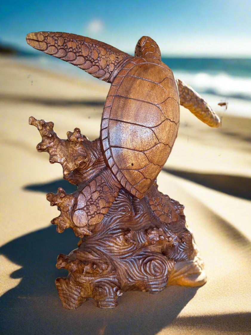 Hand Carved Wooden Sea Turtle Statue 20"x 16"