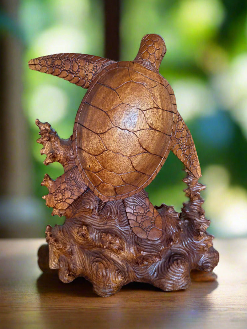 Hand Carved Wooden Sea Turtle Statue 20"x 16"