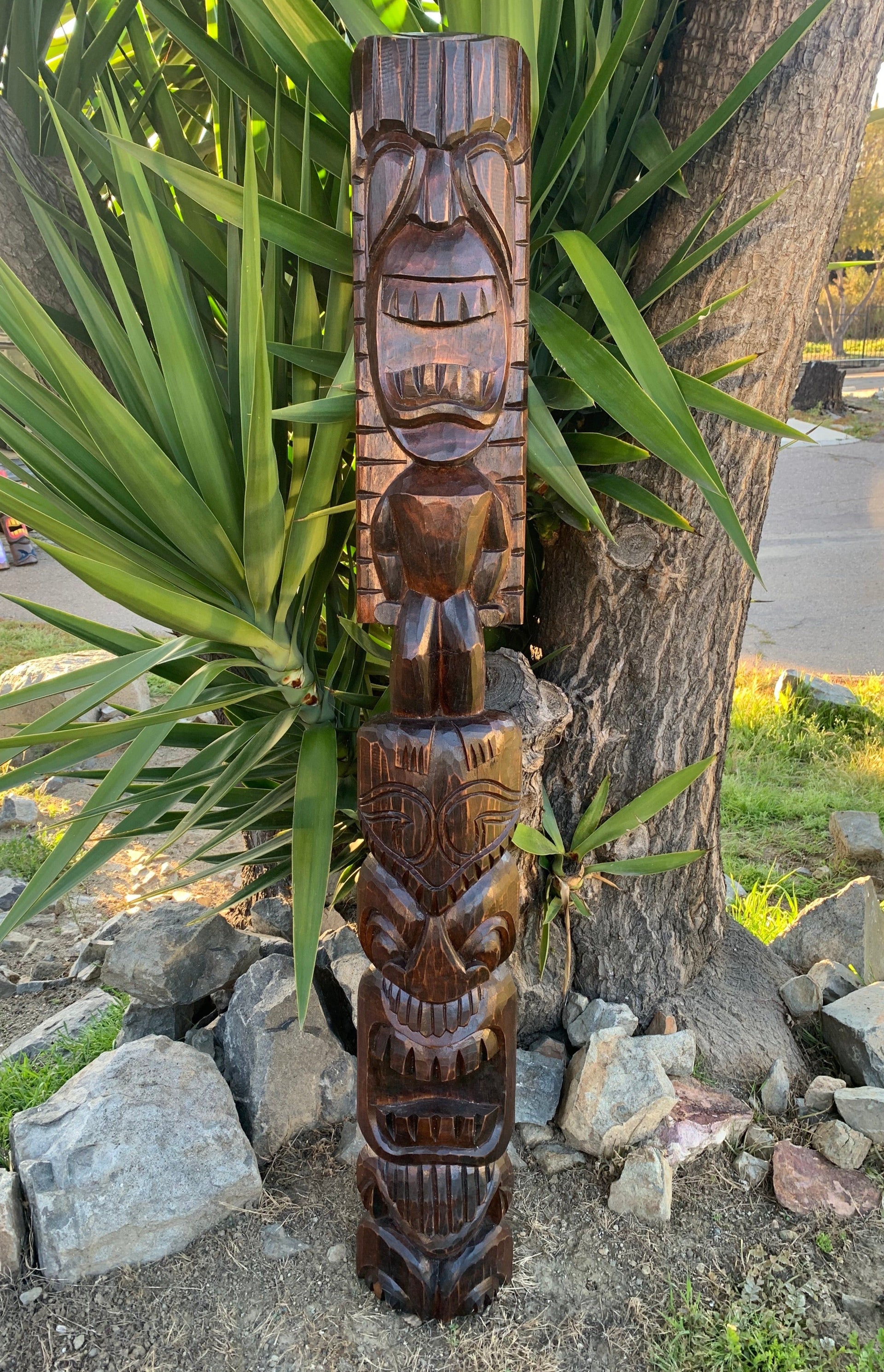 Lono and Kanaloa Hawaiian Tiki Wood Carving Bar Patio Decor 5' ft  x 7- 8"in