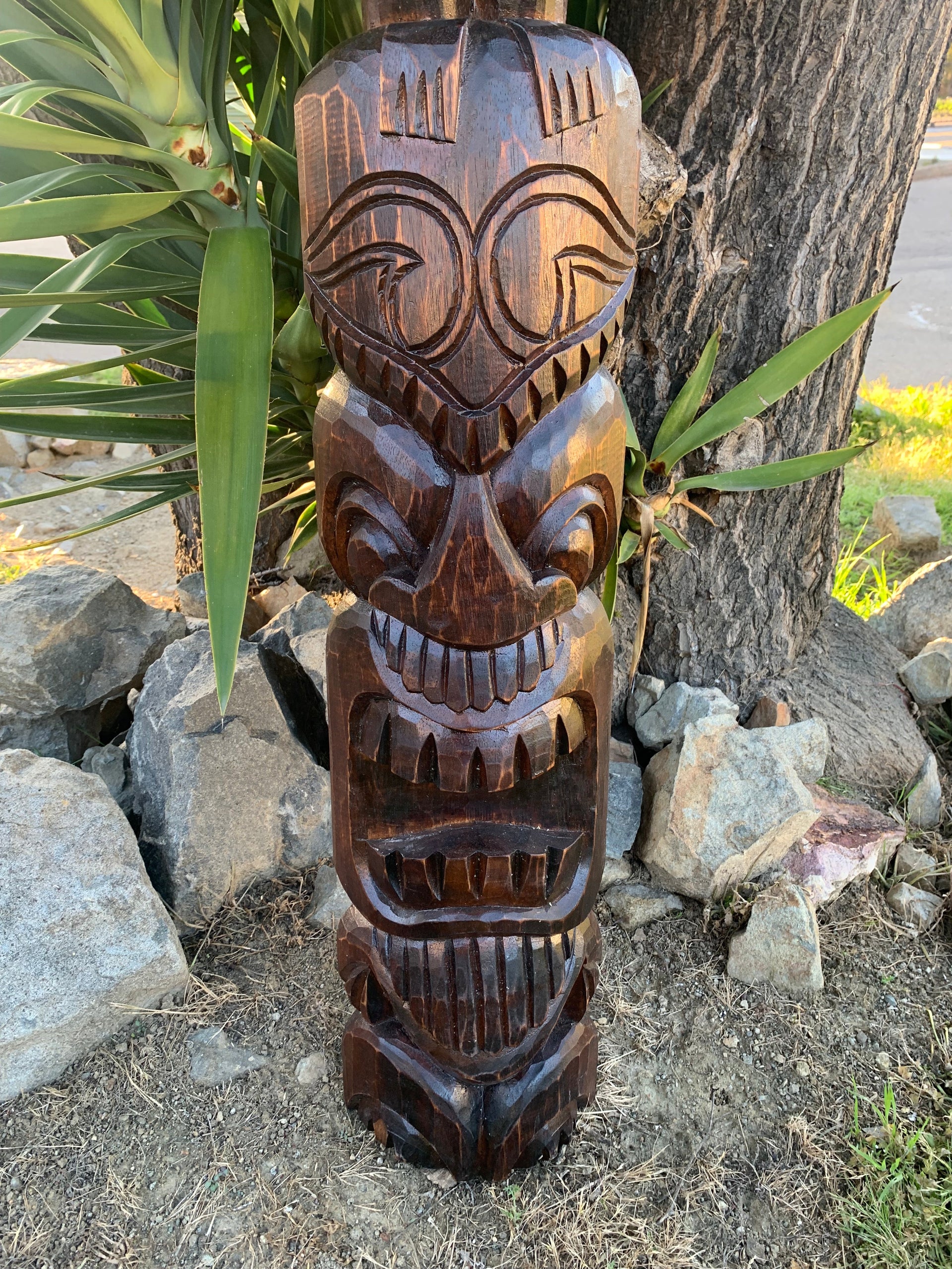Lono and Kanaloa Hawaiian Tiki Wood Carving Bar Patio Decor 5' ft  x 7- 8"in