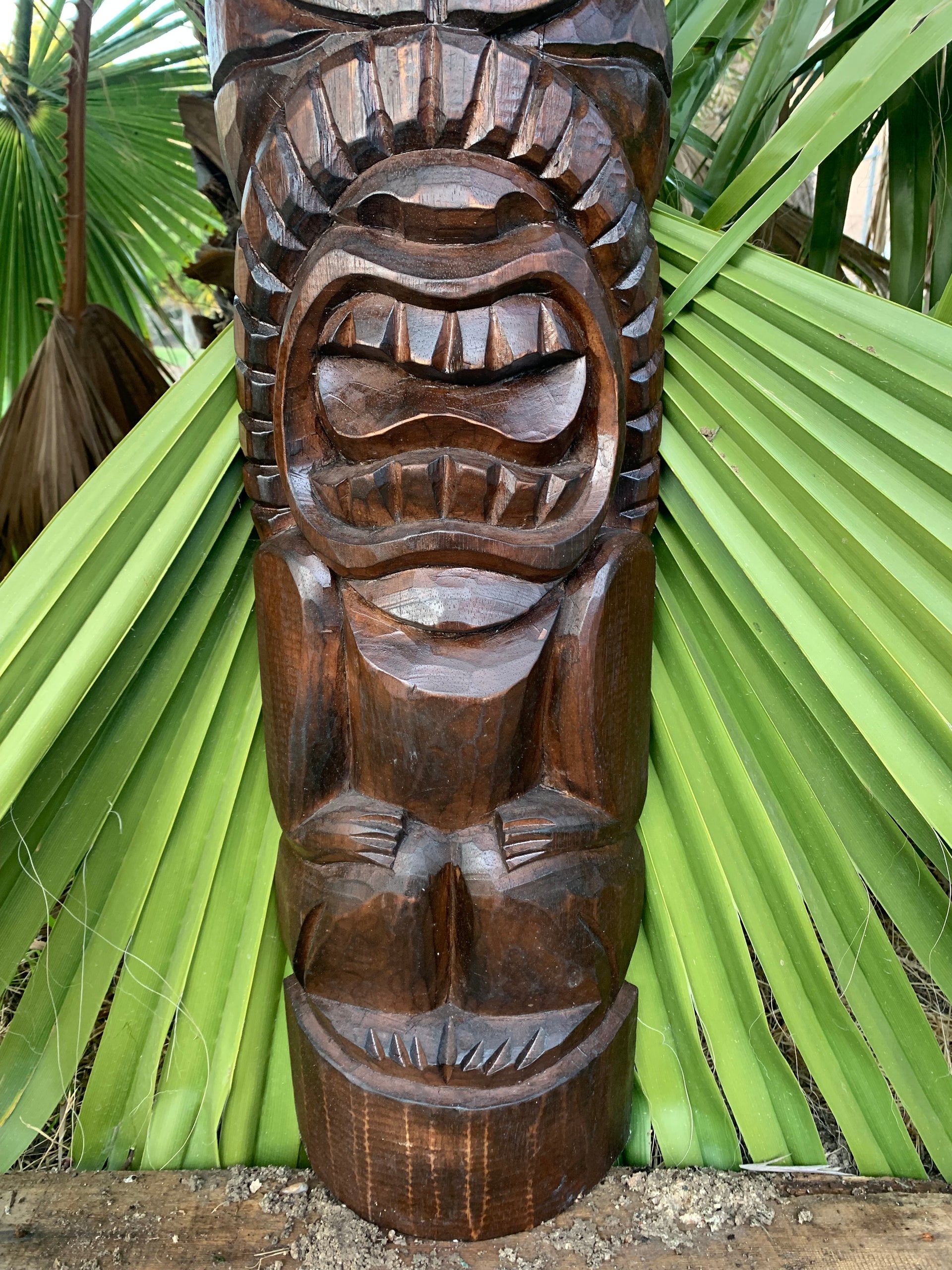 Hawaiian Lono Tiki  Half Statue hand Carved 39"x 8"in