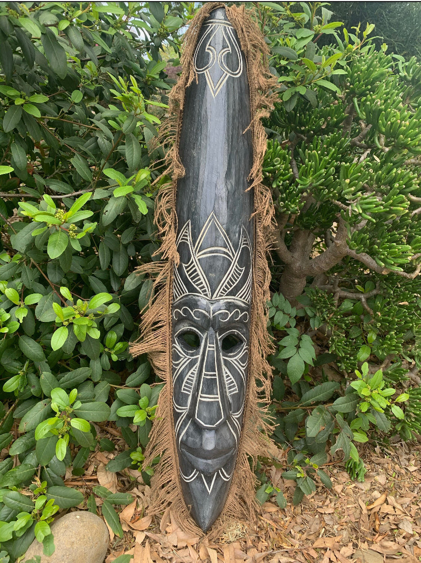 Tribal Maori Primitive Tiki  Mask with Hair 39”x 6” inches