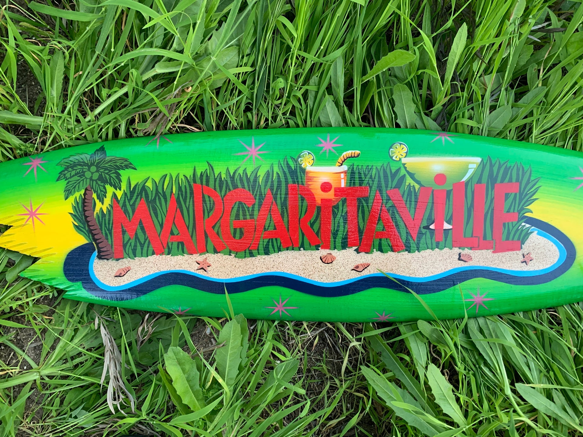 Margaritaville Tropical Surfboard Wall Plaque Mango Wood  39"x 10"