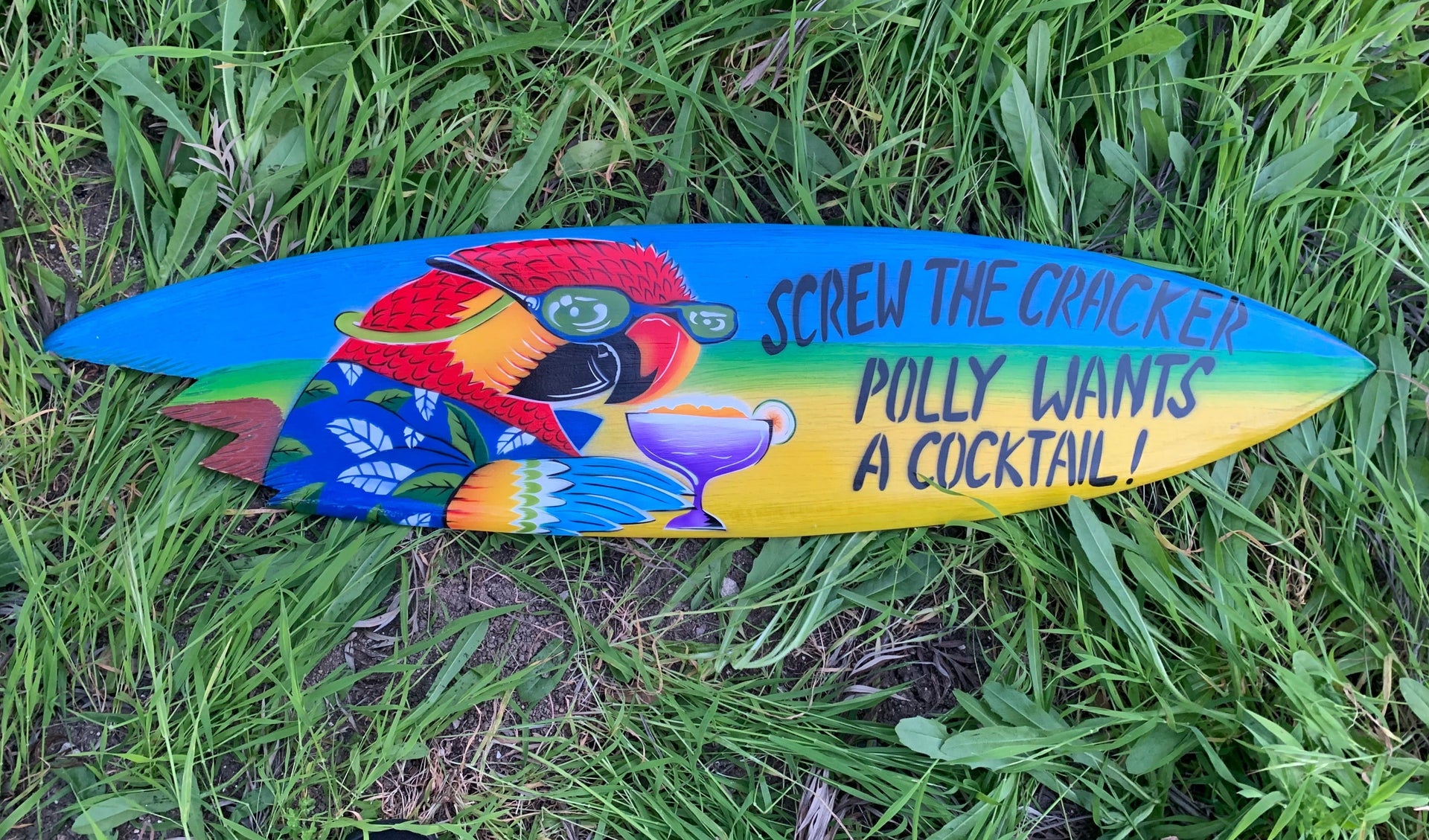 Screw The Cracker Polly Wants a Cocktail Surfboard Wall Plaque 39"x 10"