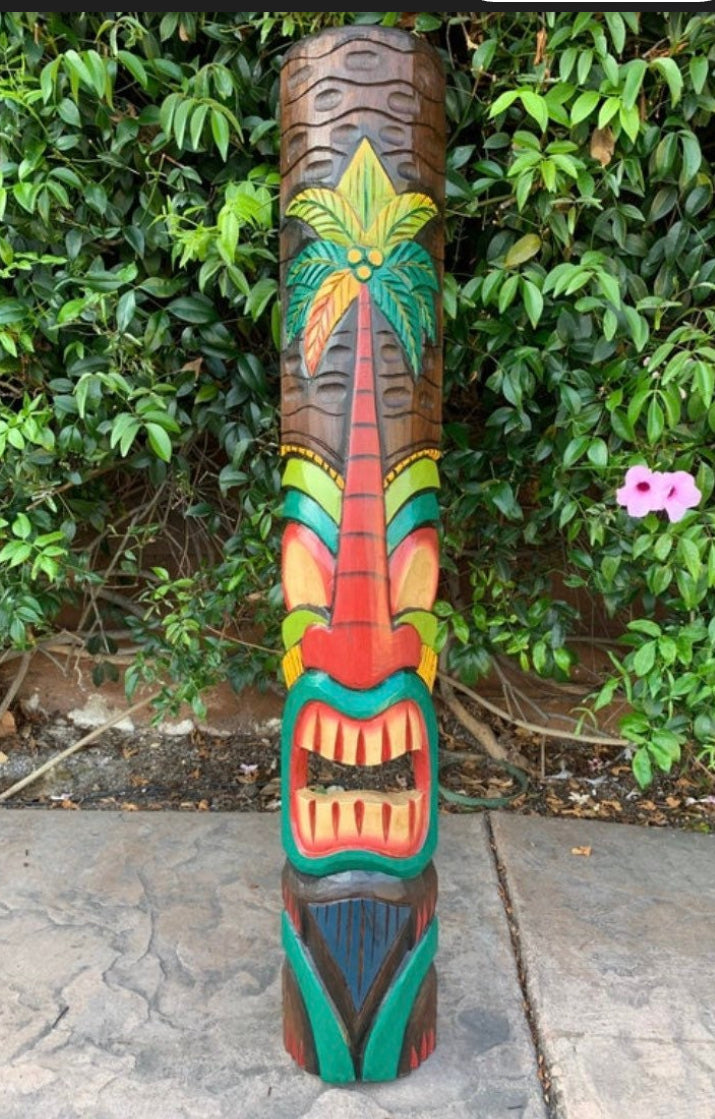 Hibicus and Palm Tree Wooden Masks Hand Carved 39"x 6"in