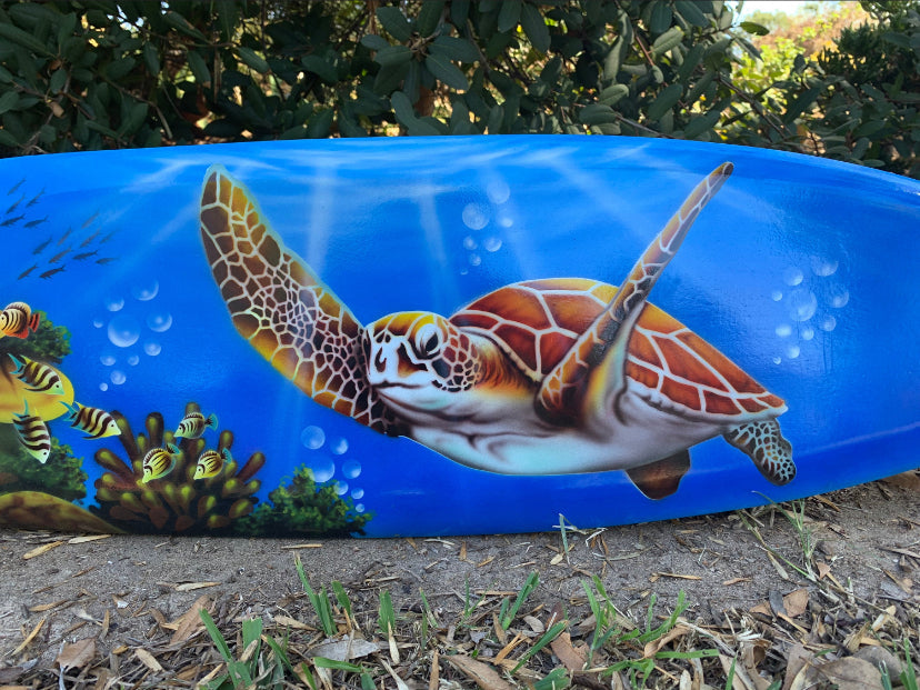 Tropical Ocean Sea Turtle Airbrushed Decorative Surfboard Plaque 39"x10"