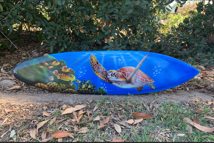 Tropical Ocean Sea Turtle Airbrushed Decorative Surfboard Plaque 39"x10"