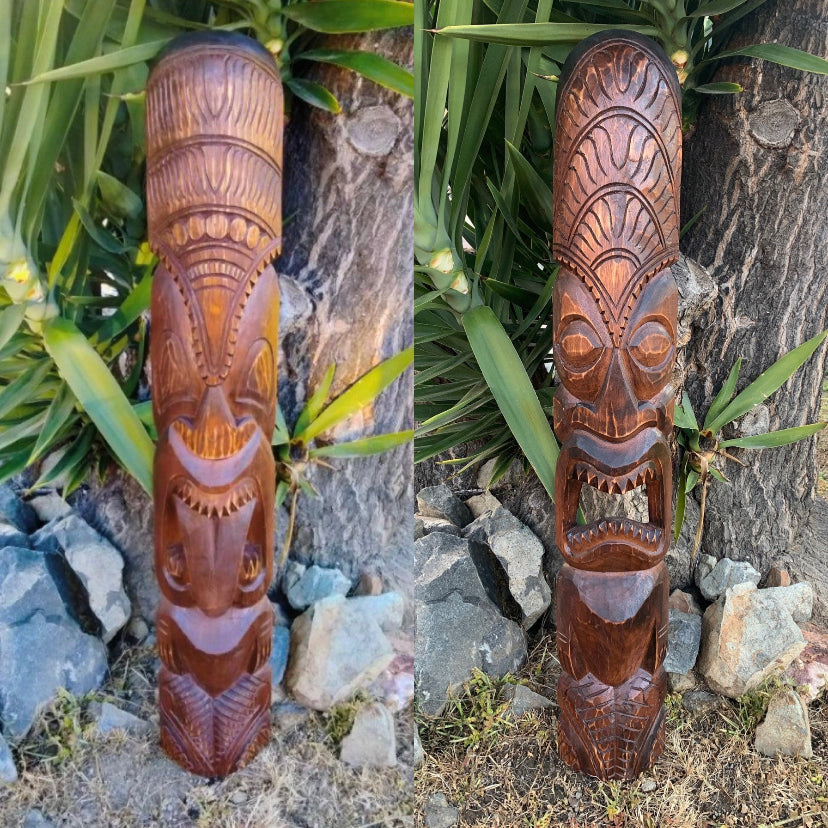 Set of Hawaiian Tiki God Wooden Masks Hand Carved 39"x 6"
