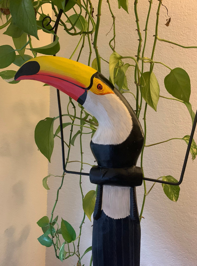 Tropical Black and White Toucan Hanging Bird Statue Wood Carving 32"x 11"