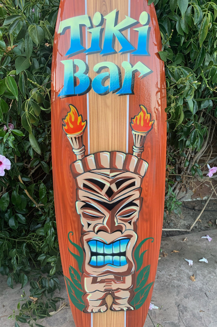 Tiki Bar Sign Tropical Airbrushed Mango Wood Surfboard  39"x 10" inches