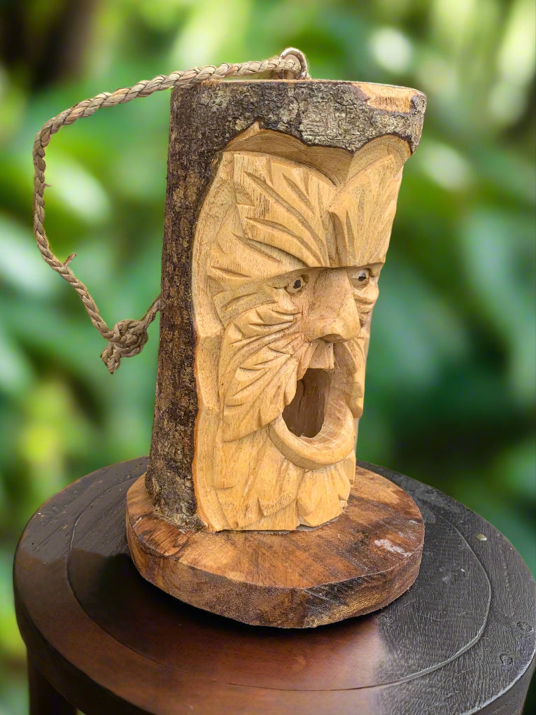 Tree Spirit Green Man Birdhouse - Wood Hand Carved Ornamental Bird House Garden Decor Bird Nest 8 inches