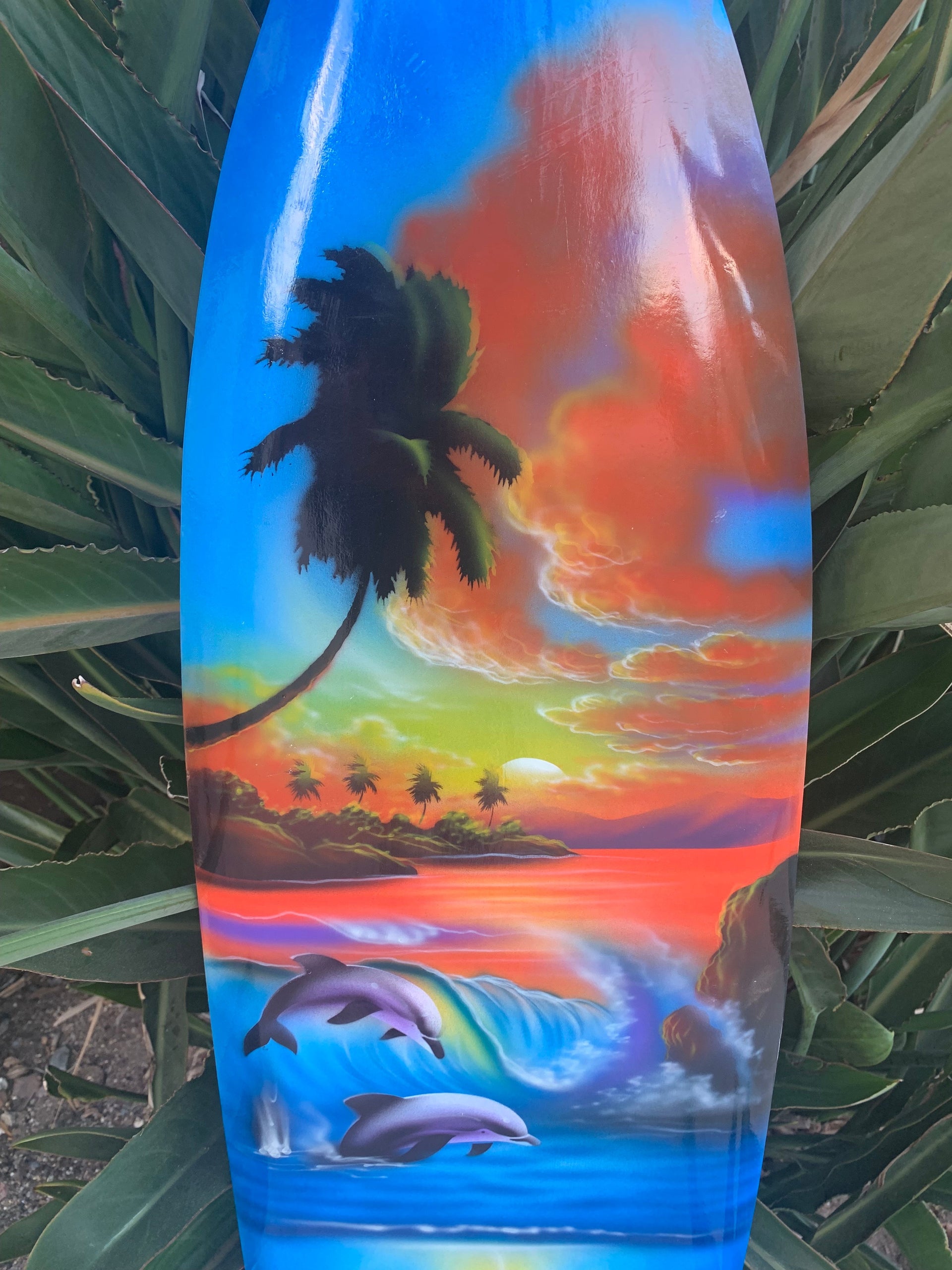 Tropical Ocean Sea Turtle Dolphin  Airbrushed Mango Wood Decorative Surfboard Plaque 39"