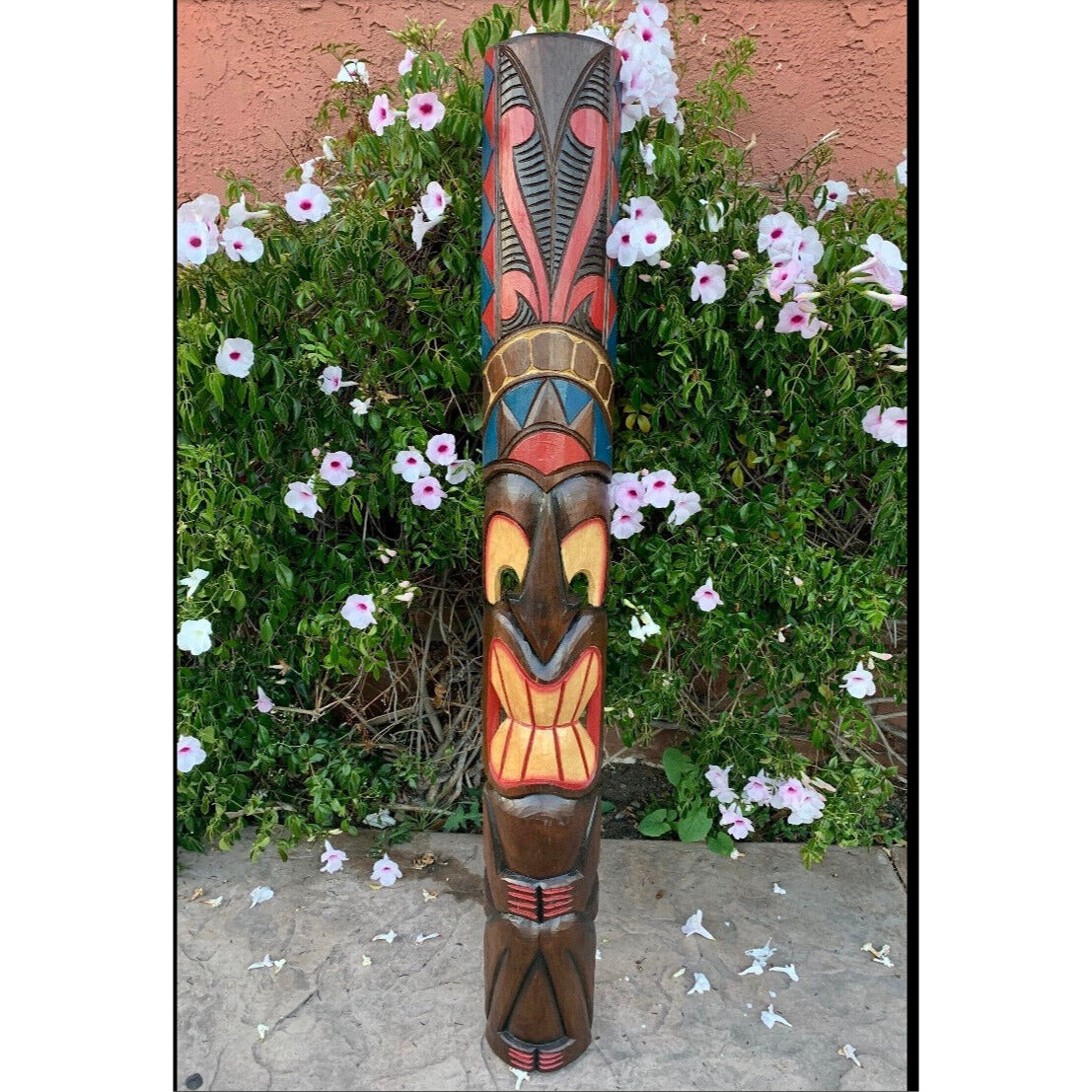 5 Foot Set of 3 Hand Carved Wooden Polynesian Tiki Totem Masks