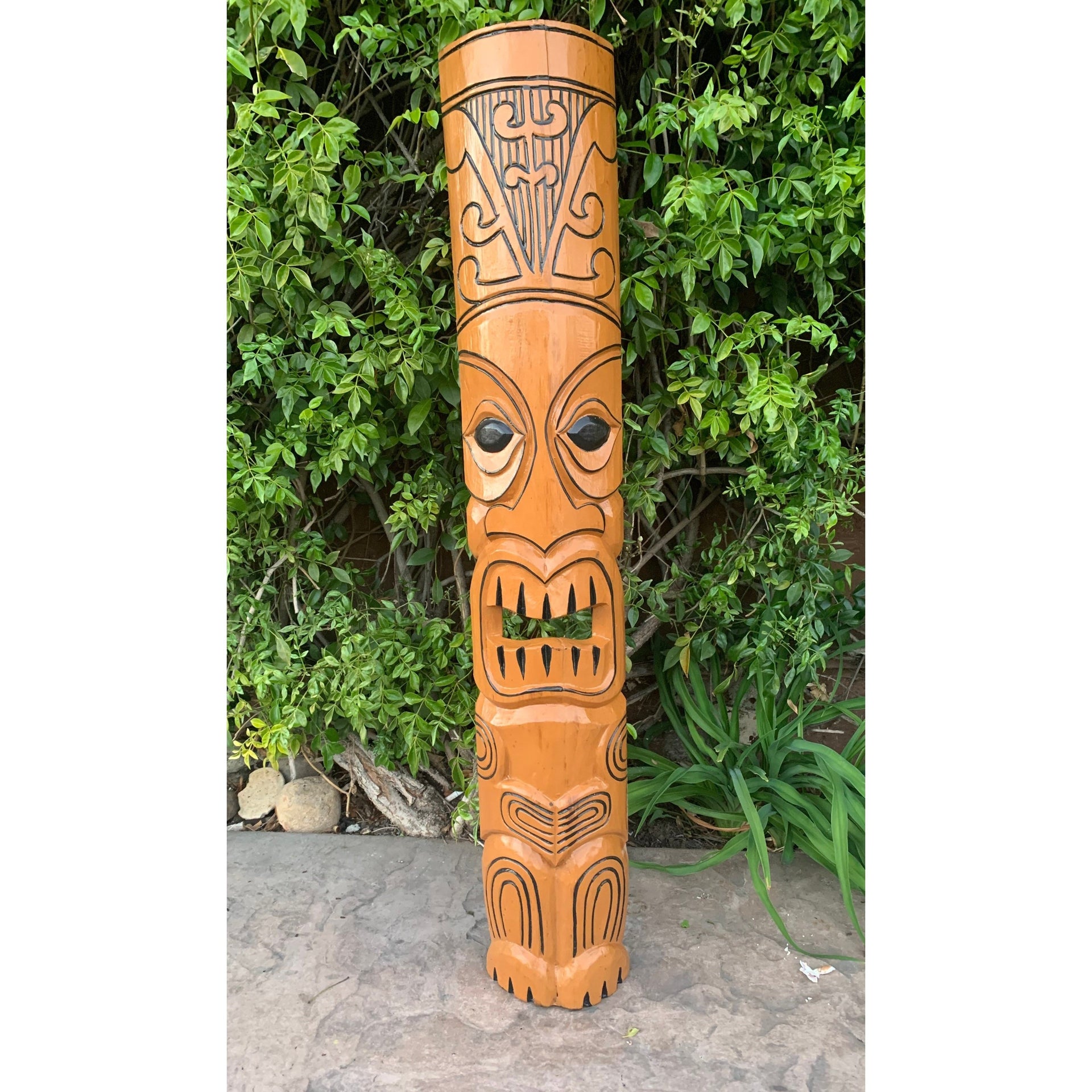Hand Carved Polynesian Tiki Totem Pole Tropical Patio Bar Decor  39"x 6"