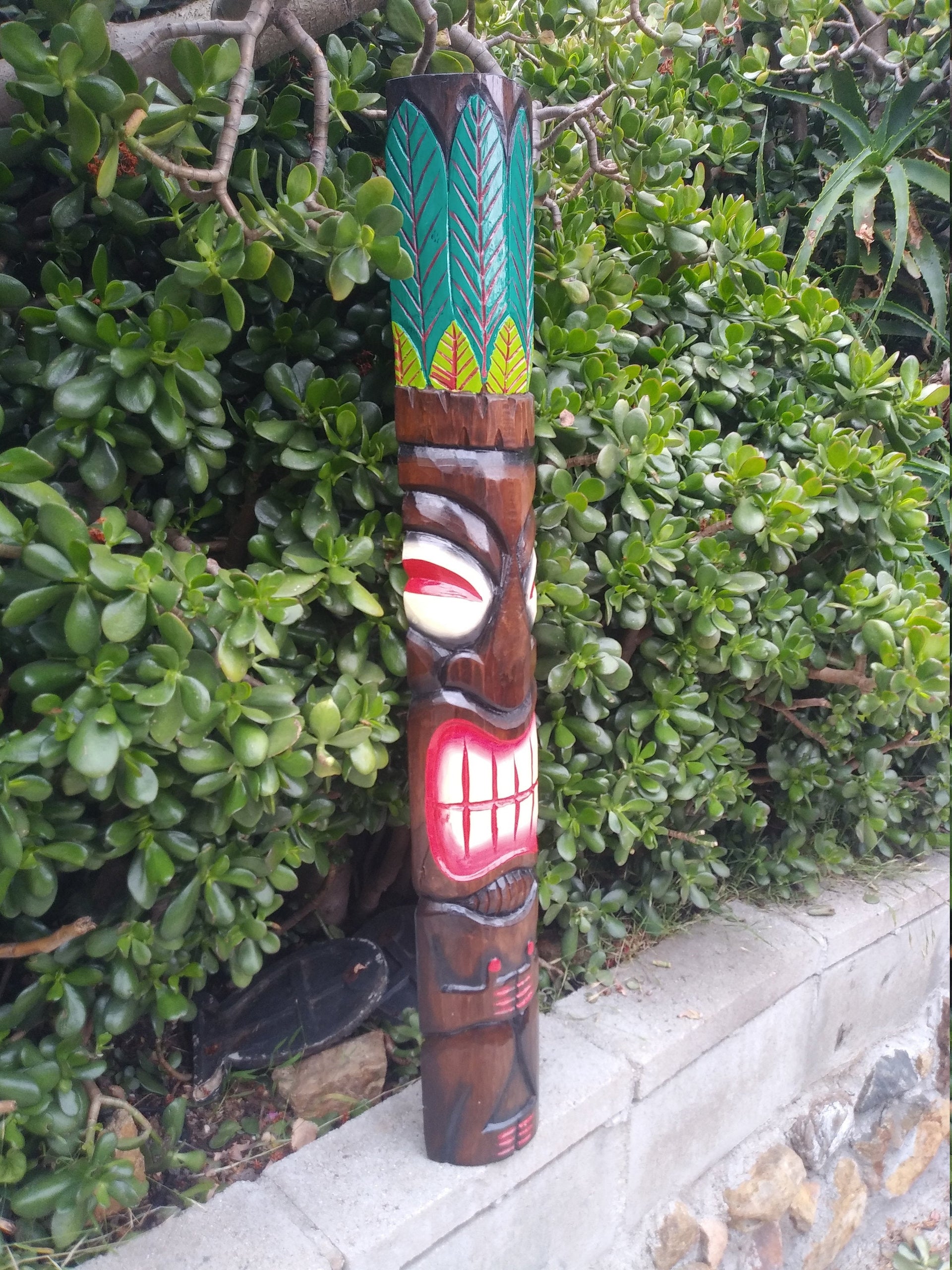 Tiki Totem Tree God Wood Mask Tropical Bar Patio Decor 39"x 6"in