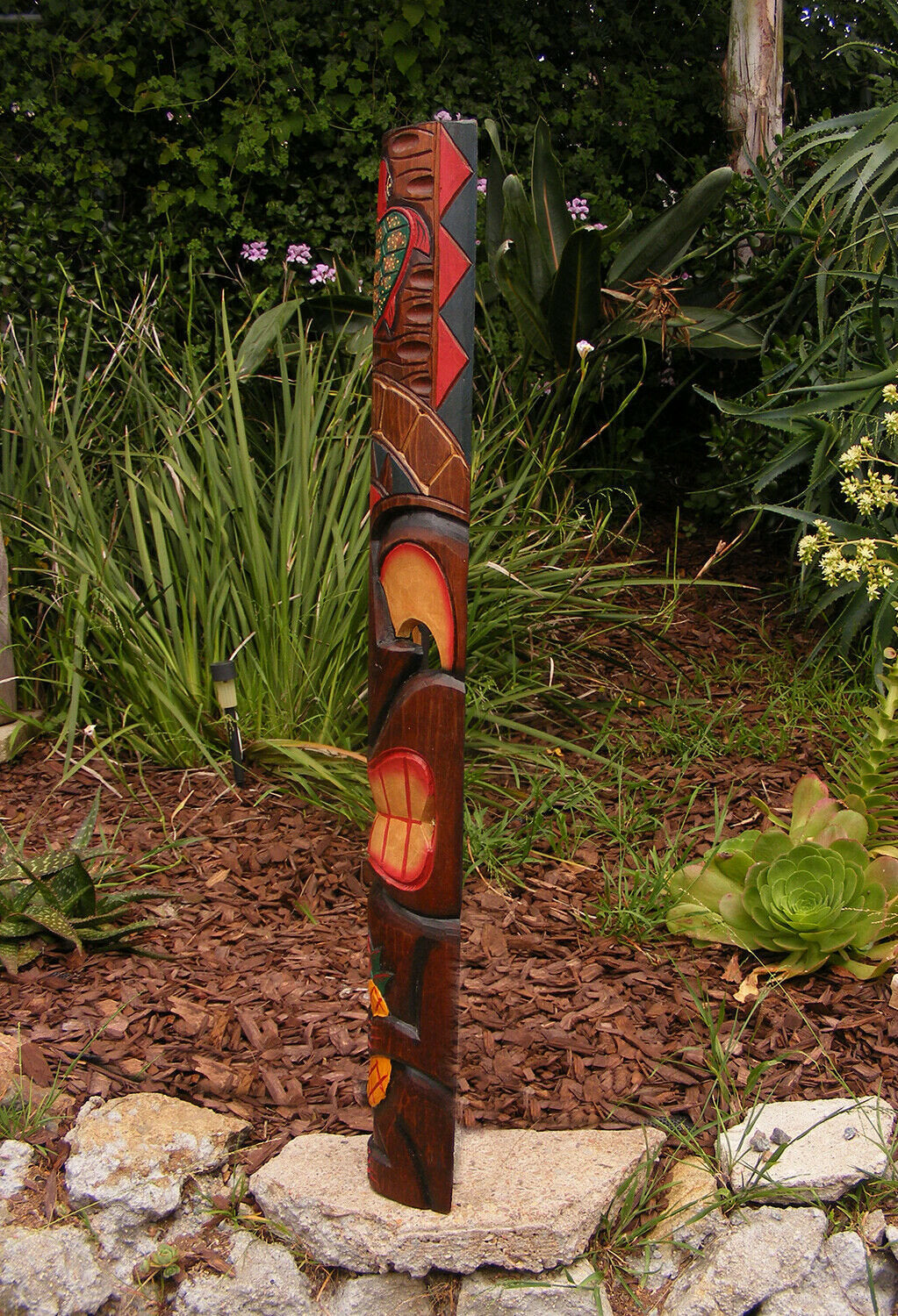 Tiki Totem Pineapple & Turtle wood Mask Tropical Bar Patio Decor  39"x 6"in