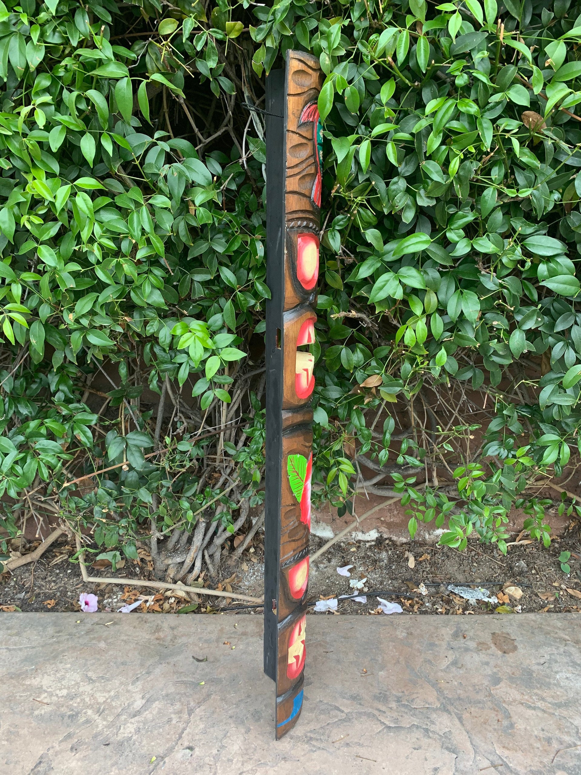 Tiki Totem wood Mask Habiscus and Hono Tropical Bar Patio Decor  39"x 6"in