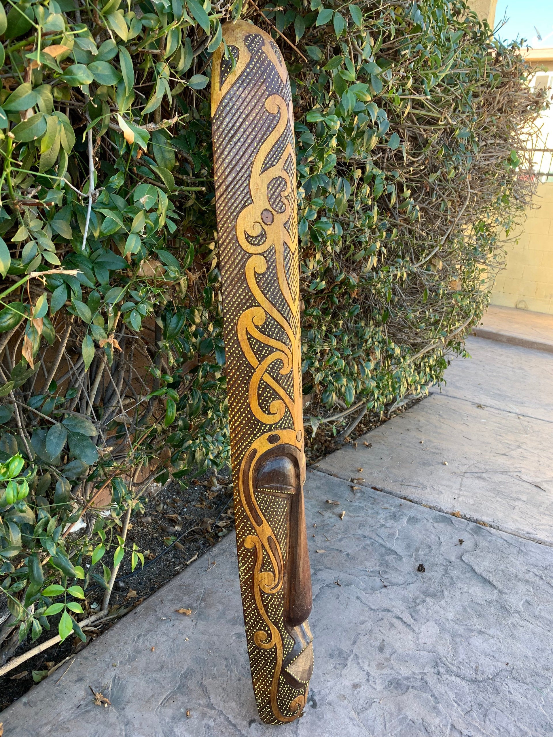 Tribal Primative Wood Mask Wall Plaque Lombok Style 39” inches