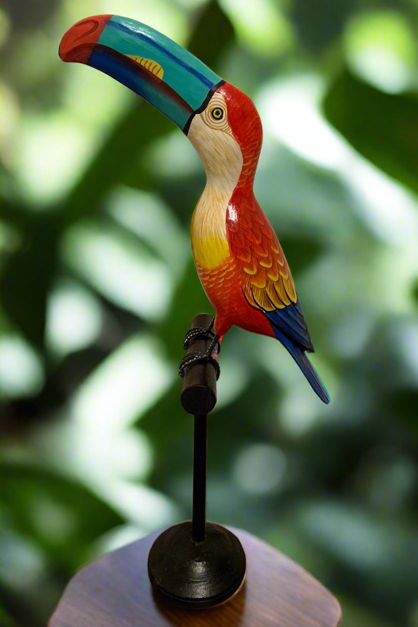 Tropical Rainbow Toucan Wood Carving Statue 20" beak to tail