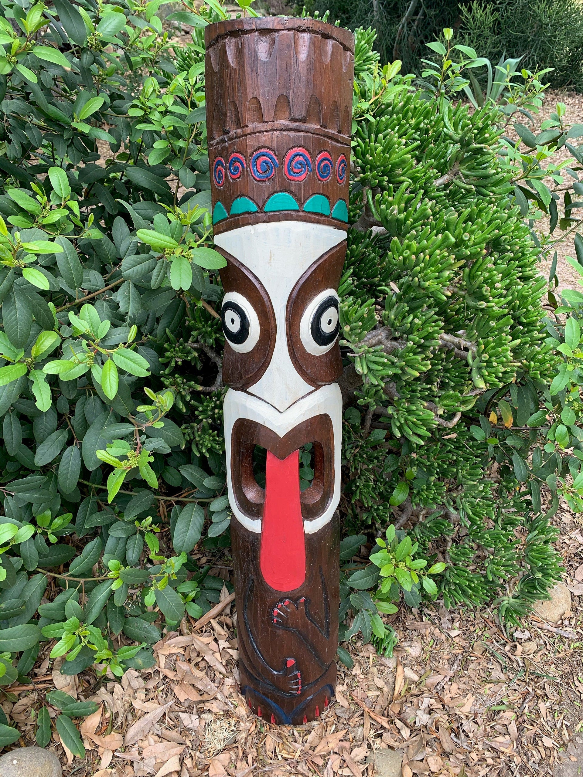 Tiki Totem Trader Morts Wood Mask Tropical Bar Patio Decor  39"x 6"in