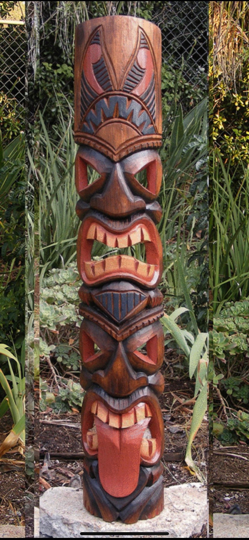 Tiki Totem Tahitian Wood Mask Tropical Bar Patio Decor  39"x 6"in