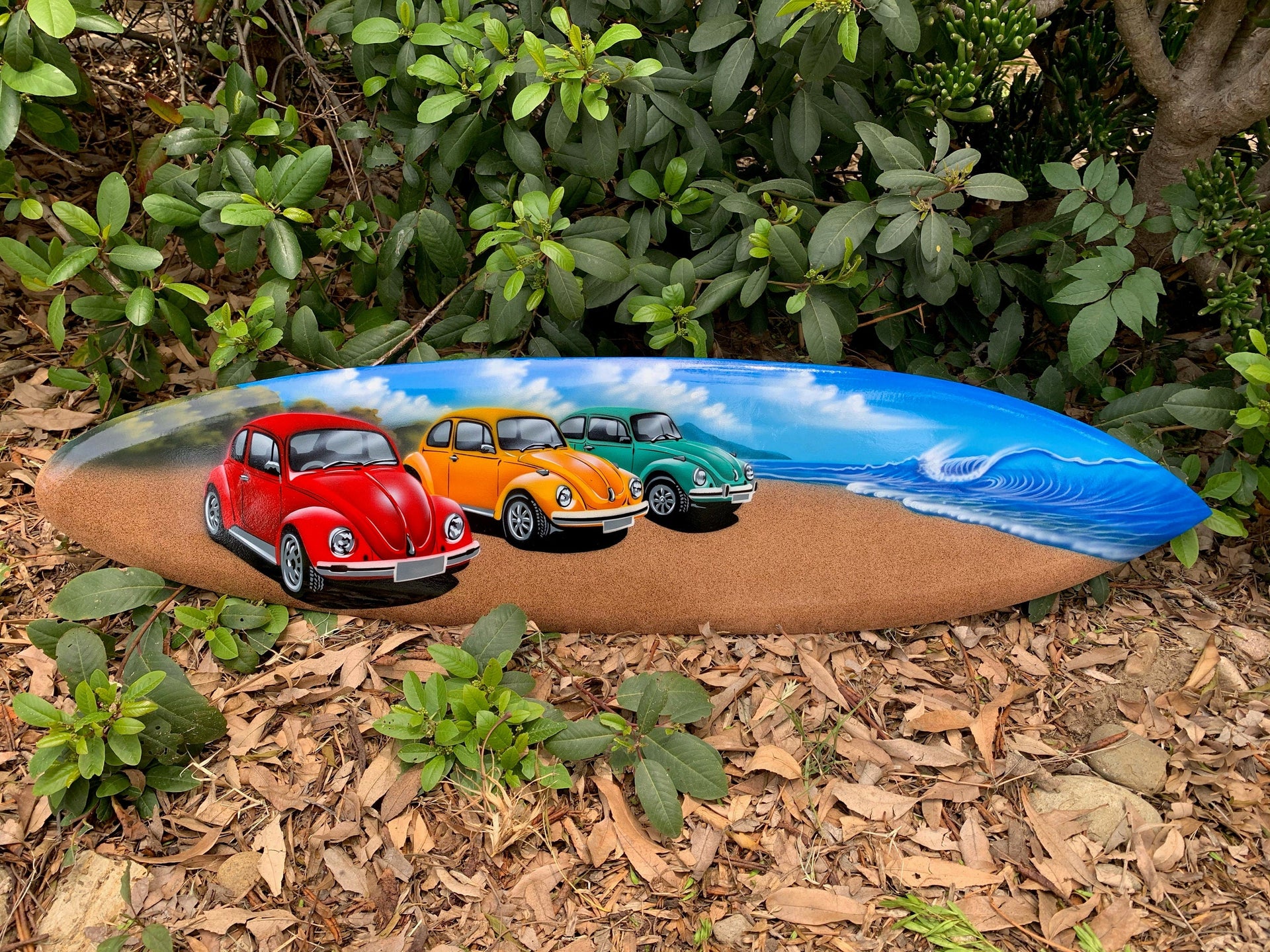 Volkswagen VW Beetle Airbrushed Beach Surfboard Wall Plaque 39"x 10