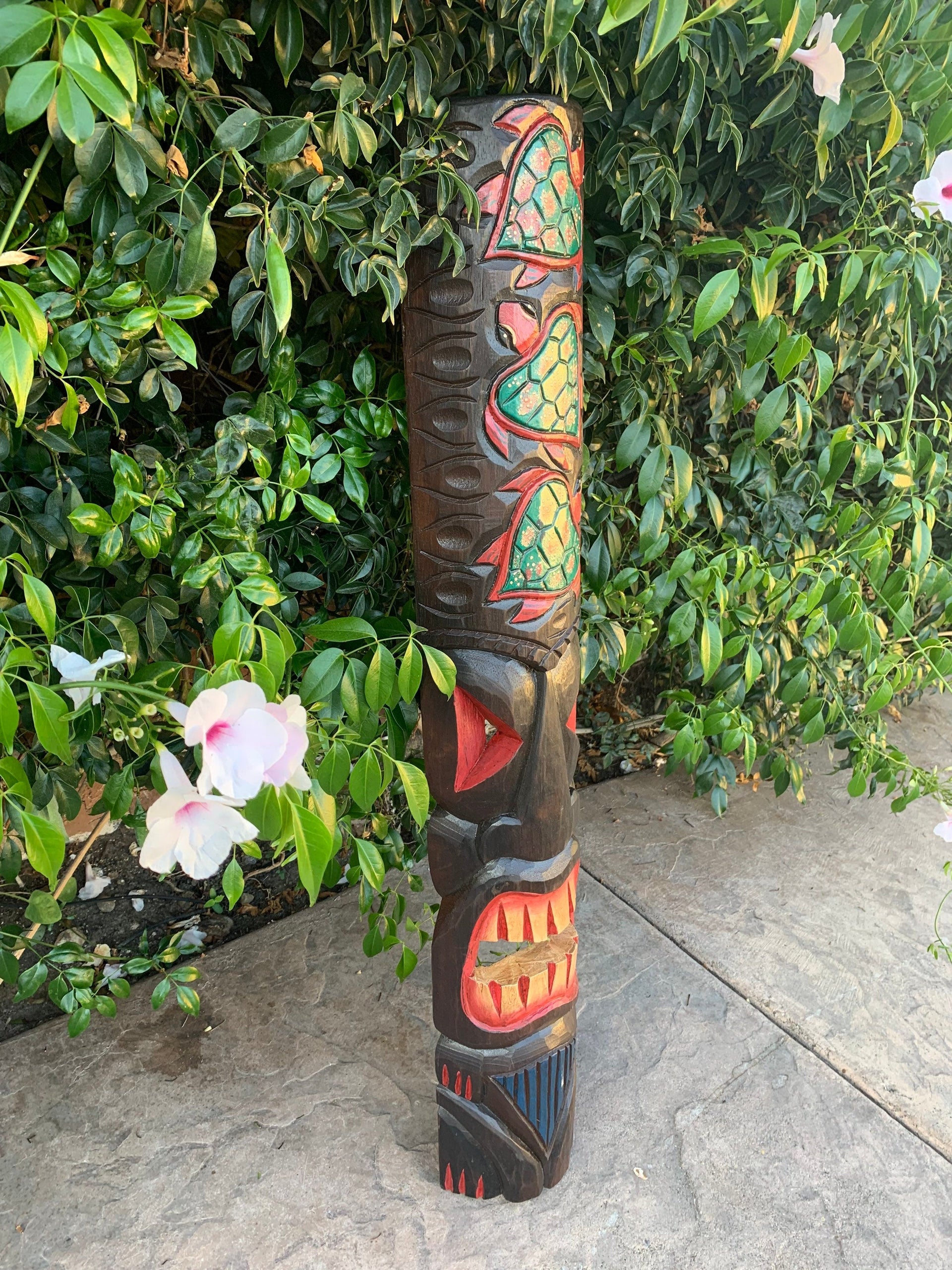 Tiki Turtle Totem Mask Tropical Bar Patio Decor  39"x 6"in