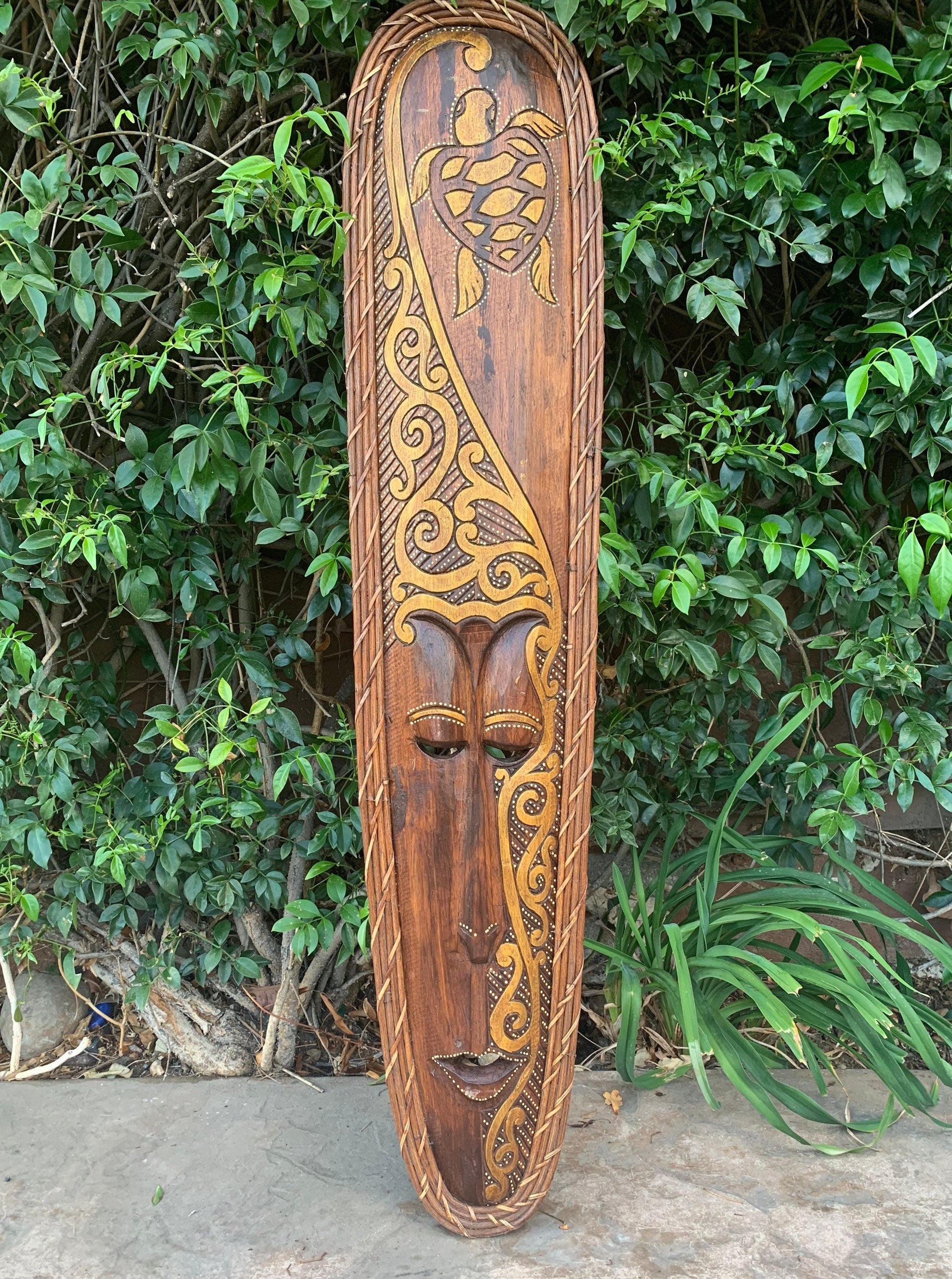 Tribal Turtle Primitive Wood Mask Wall Plaque 43"x 8" inches