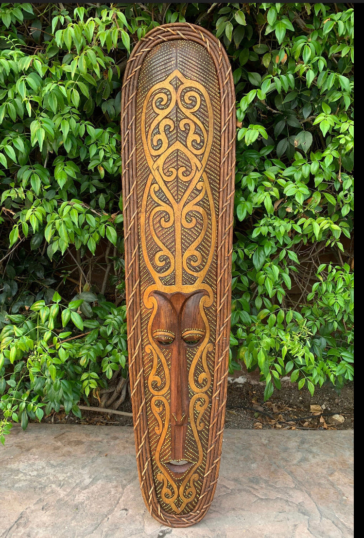 Set of Tribal Turtle Primitive Wood Mask Wall Plaques 40"x 8" inches