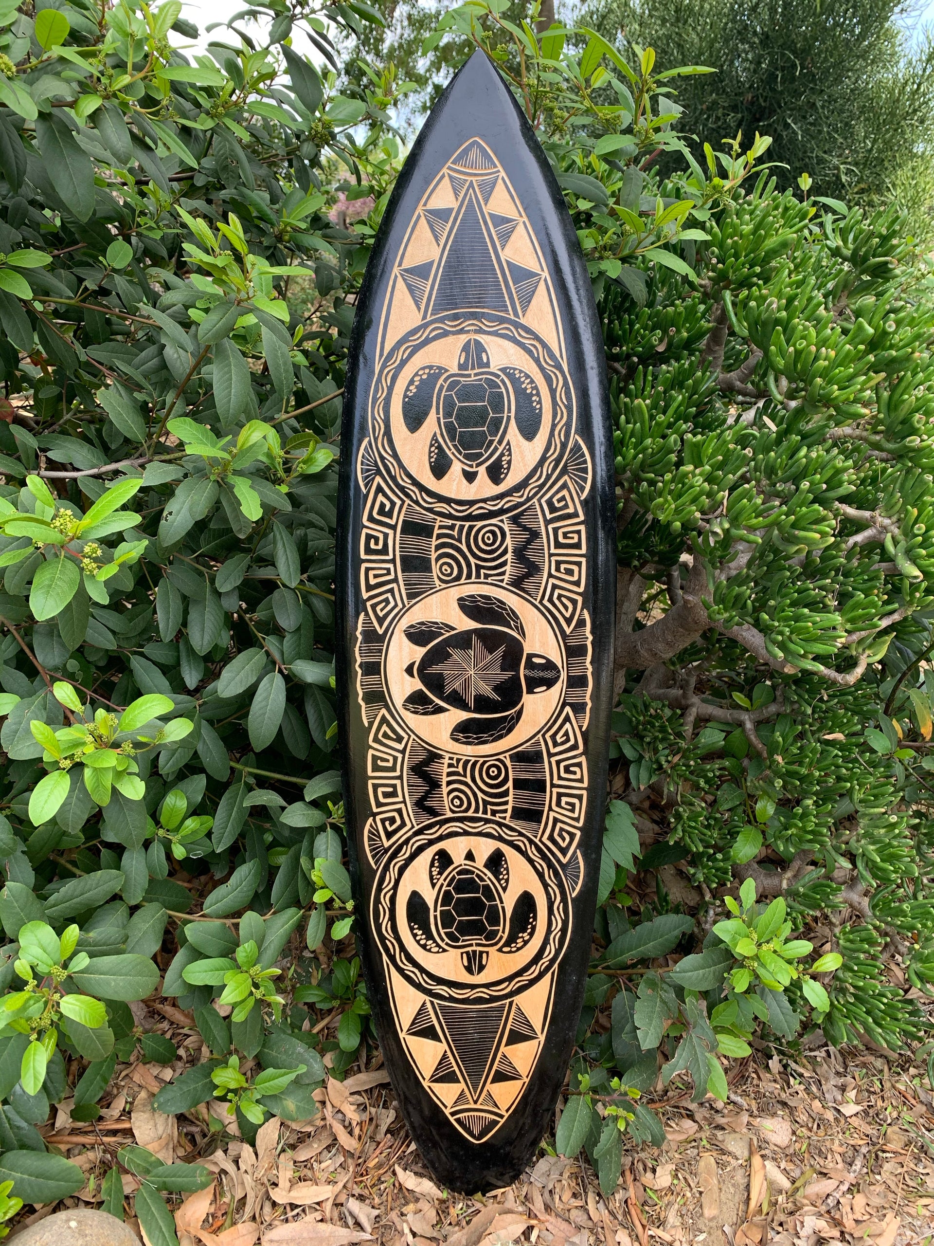 Tribal Turtle Surfboard Wall Plaque Tropical Home Bar Decor 39"x 10"