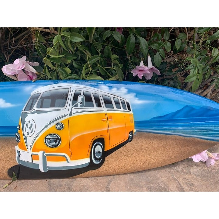 Gone To The Beach VW Bus Airbrushed Surfboard Wall Plaque Mango Wood 39"x 10"