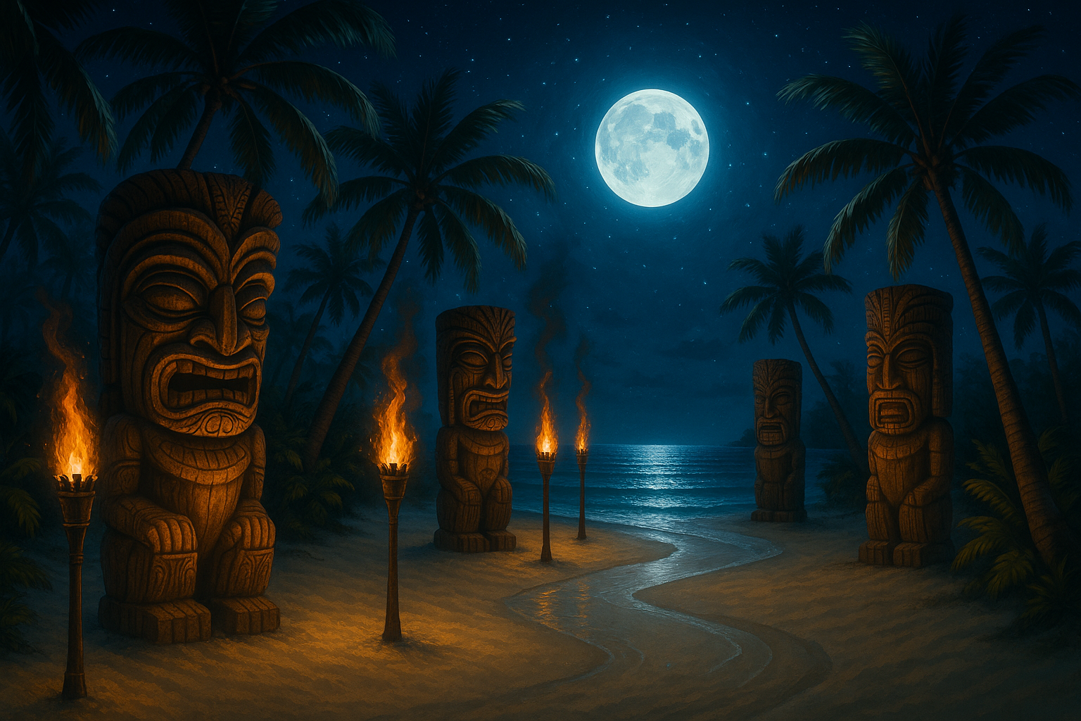 Tiki's on the Beach in the Moonlight