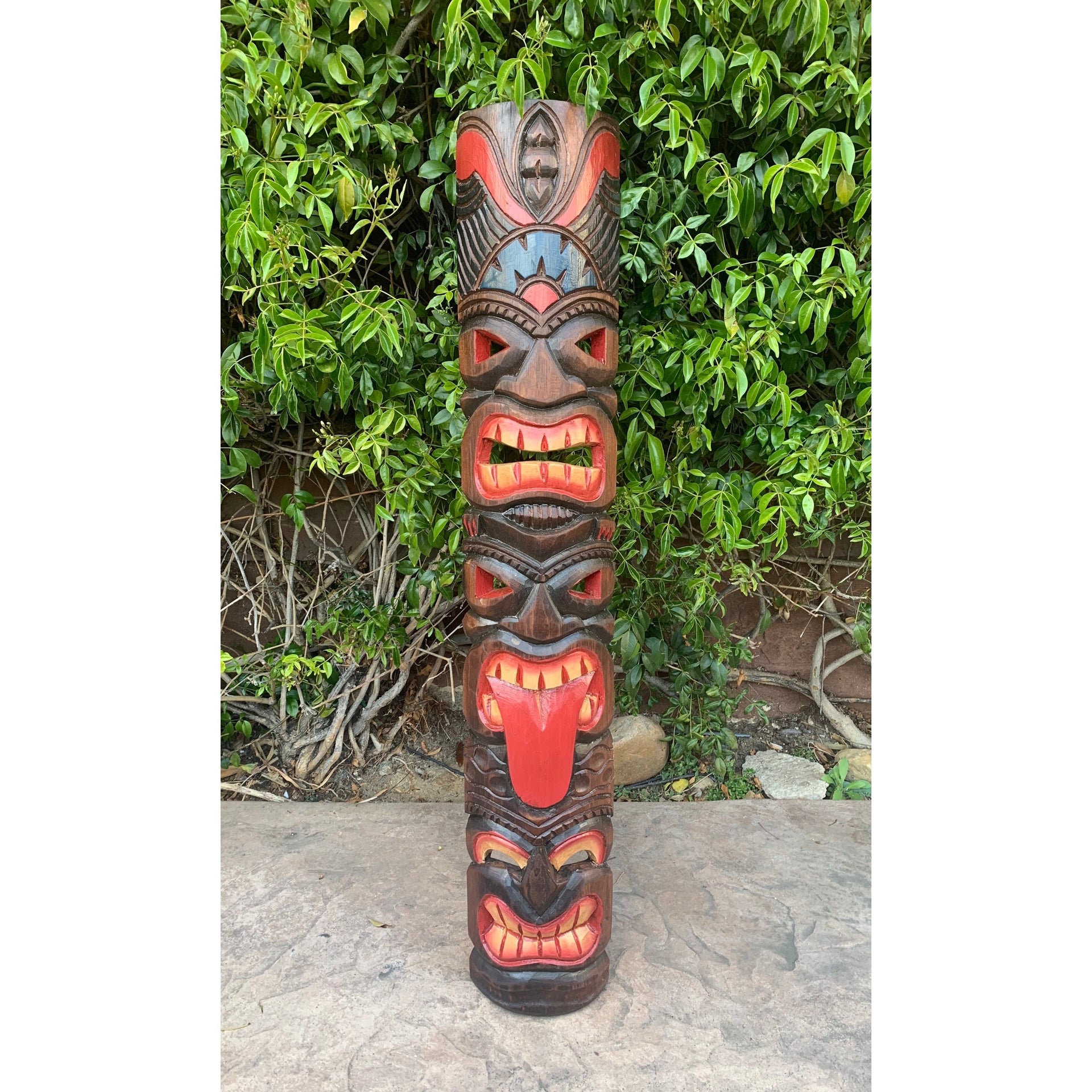 Tiki Totem 3 Face Wood Mask Tropical Bar Patio Decor  39"x 6"