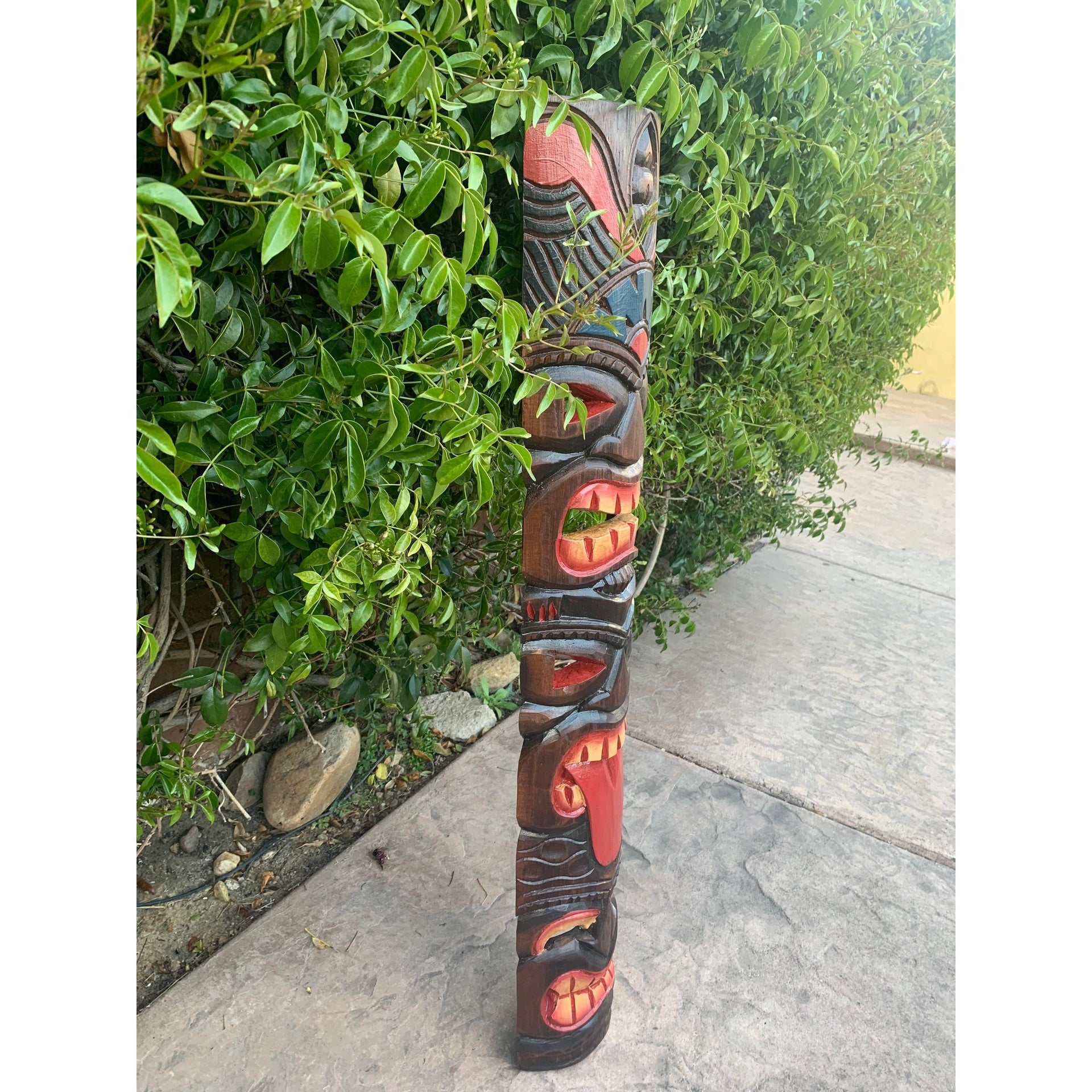 Tiki Totem 3 Face Wood Mask Tropical Bar Patio Decor  39"x 6"